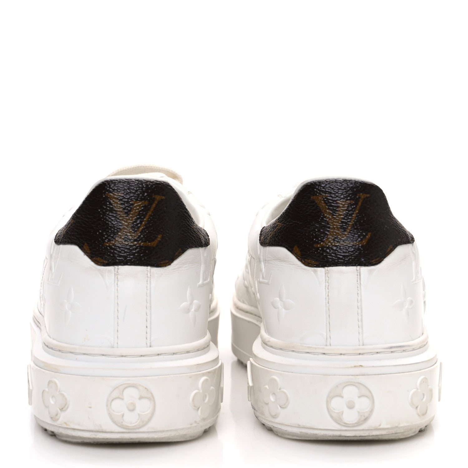 Lambskin Embossed Monogram Time Out Sneakers 39 White