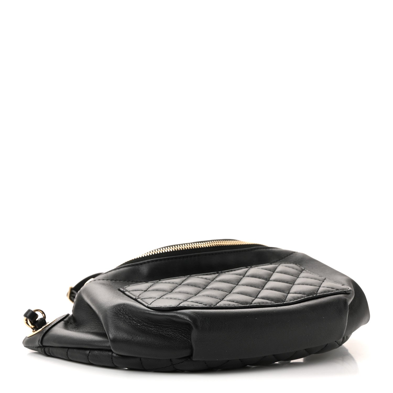 Lambskin Quilted Waist Bag Fanny Pack Black