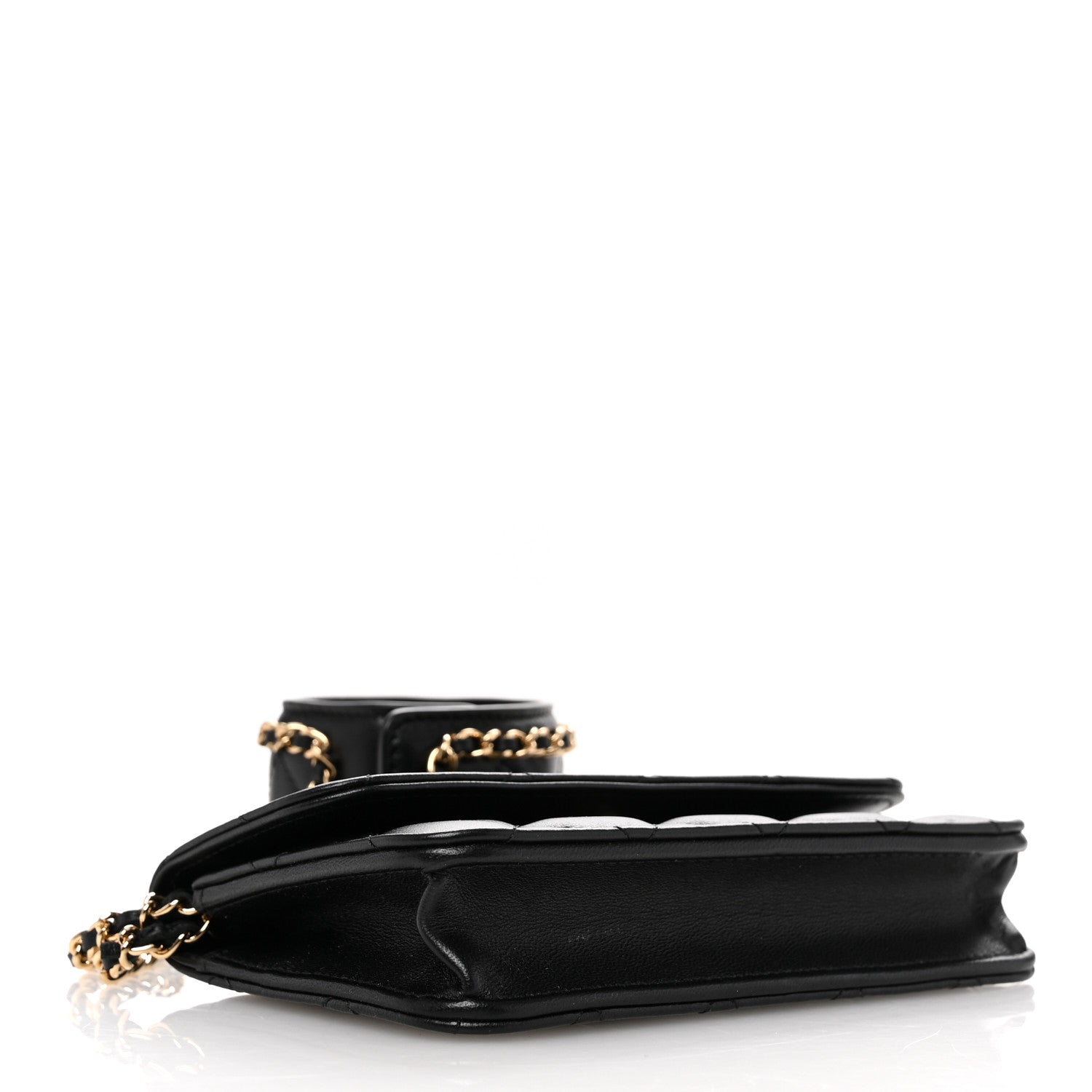 Lambskin Quilted Flap Card Holder With Cuff L Black