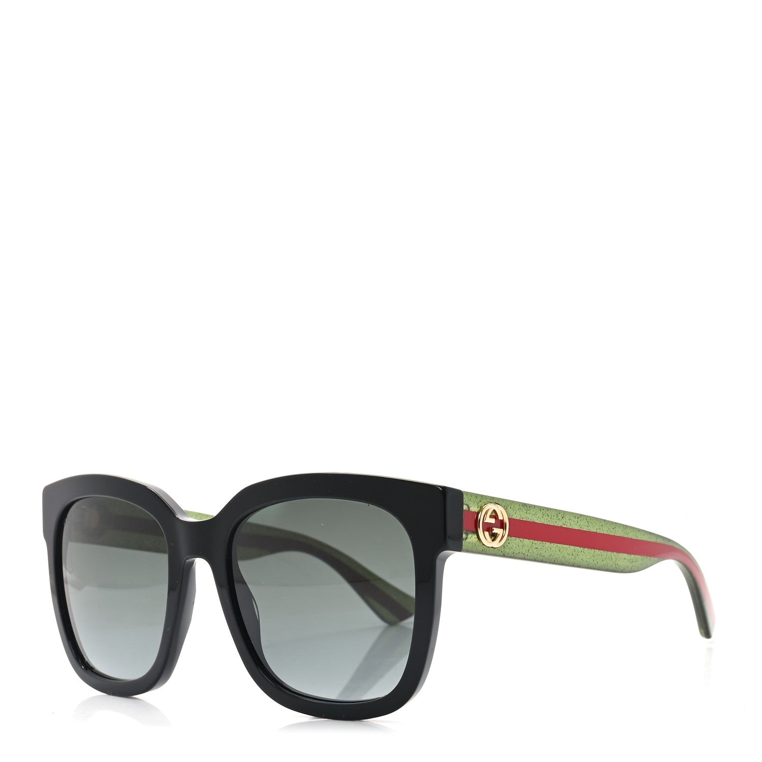 Acetate Square Frame Web Glitter Sunglasses GG0034S Black Green