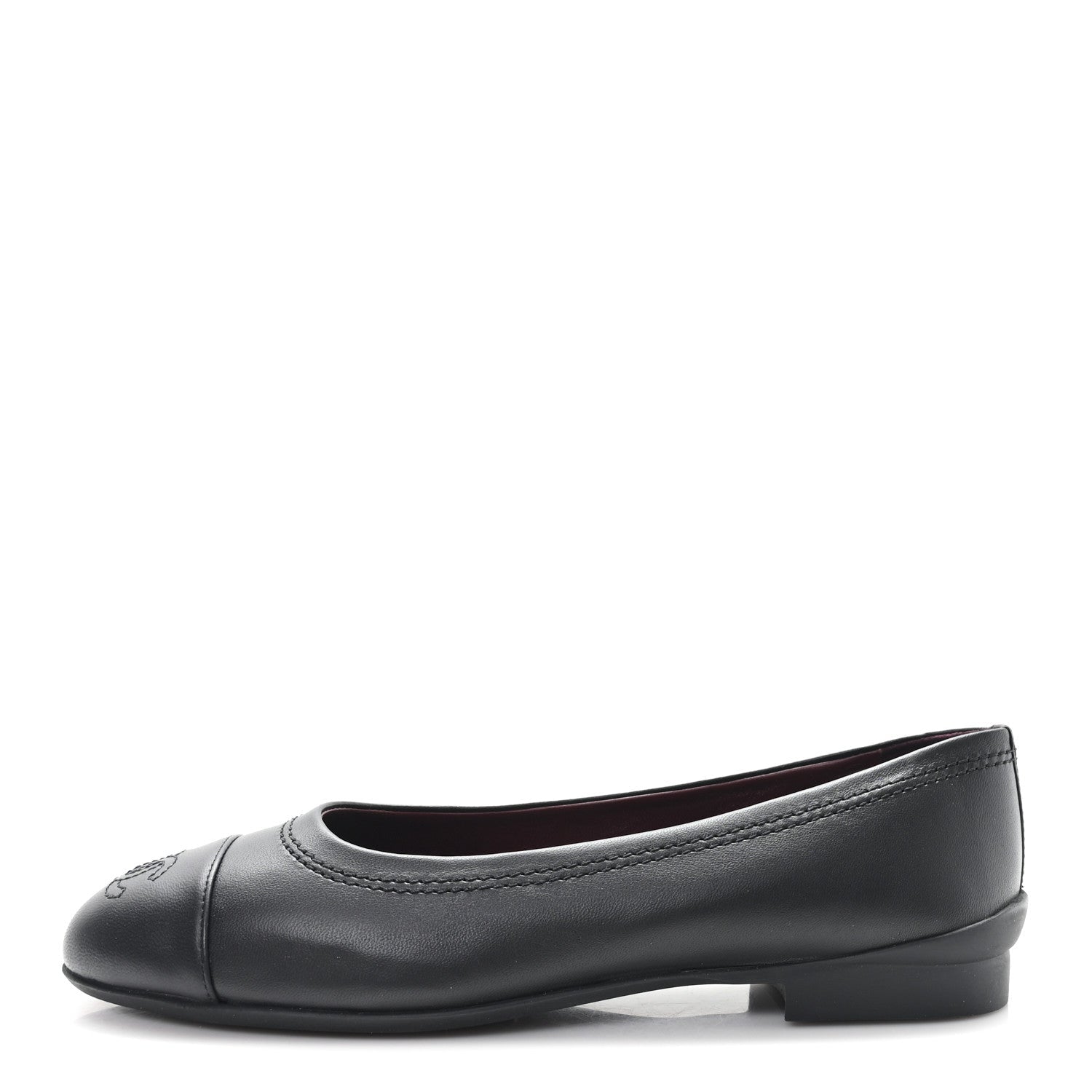 Lambskin Cap Toe CC Uniform Ballerina Flats 37.5 Black