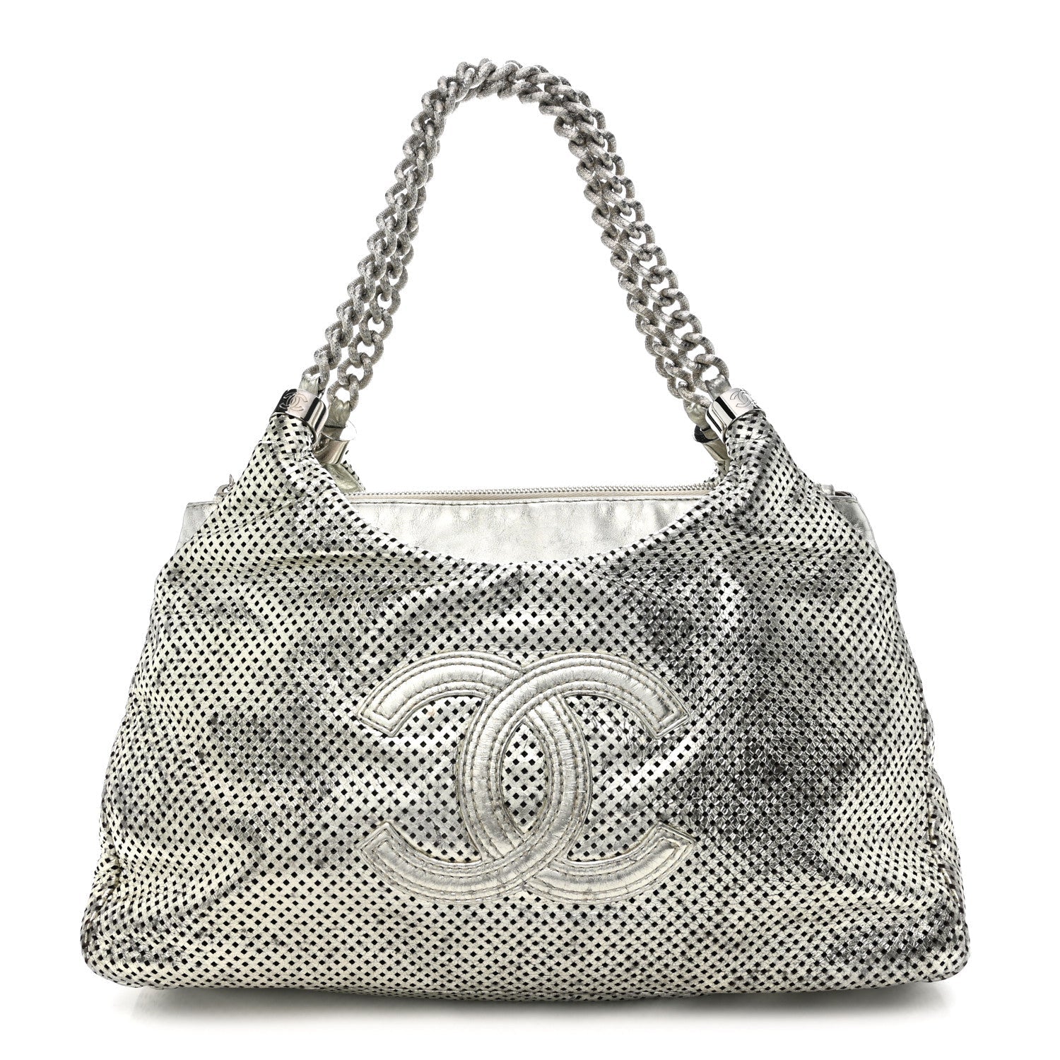 Metallic Glazed Calfskin Perforated Rodeo Drive Hobo Silver