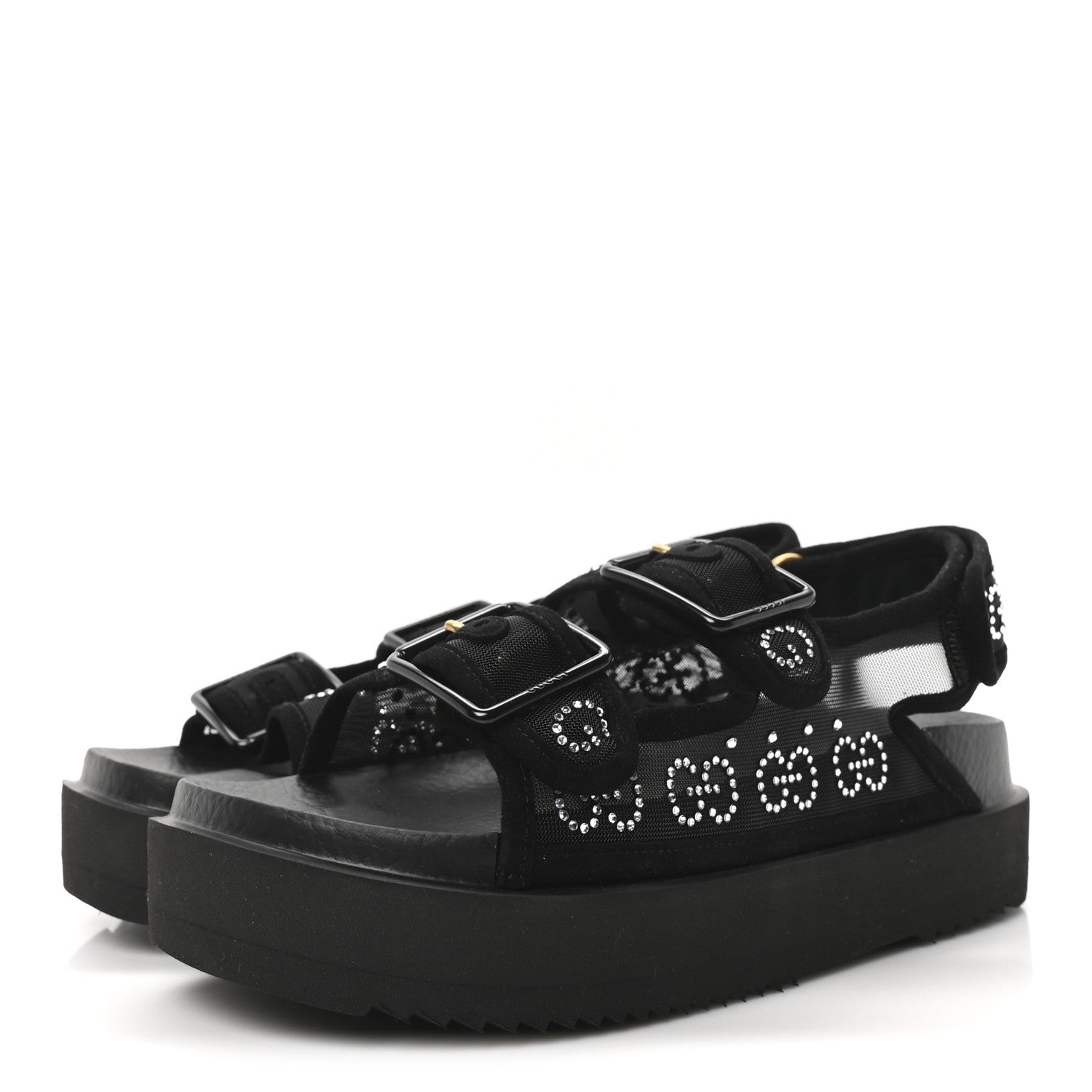 Tela Retino Kid Scamosciato Crystal GG Monogram Womens Dad Sandals 36 Black