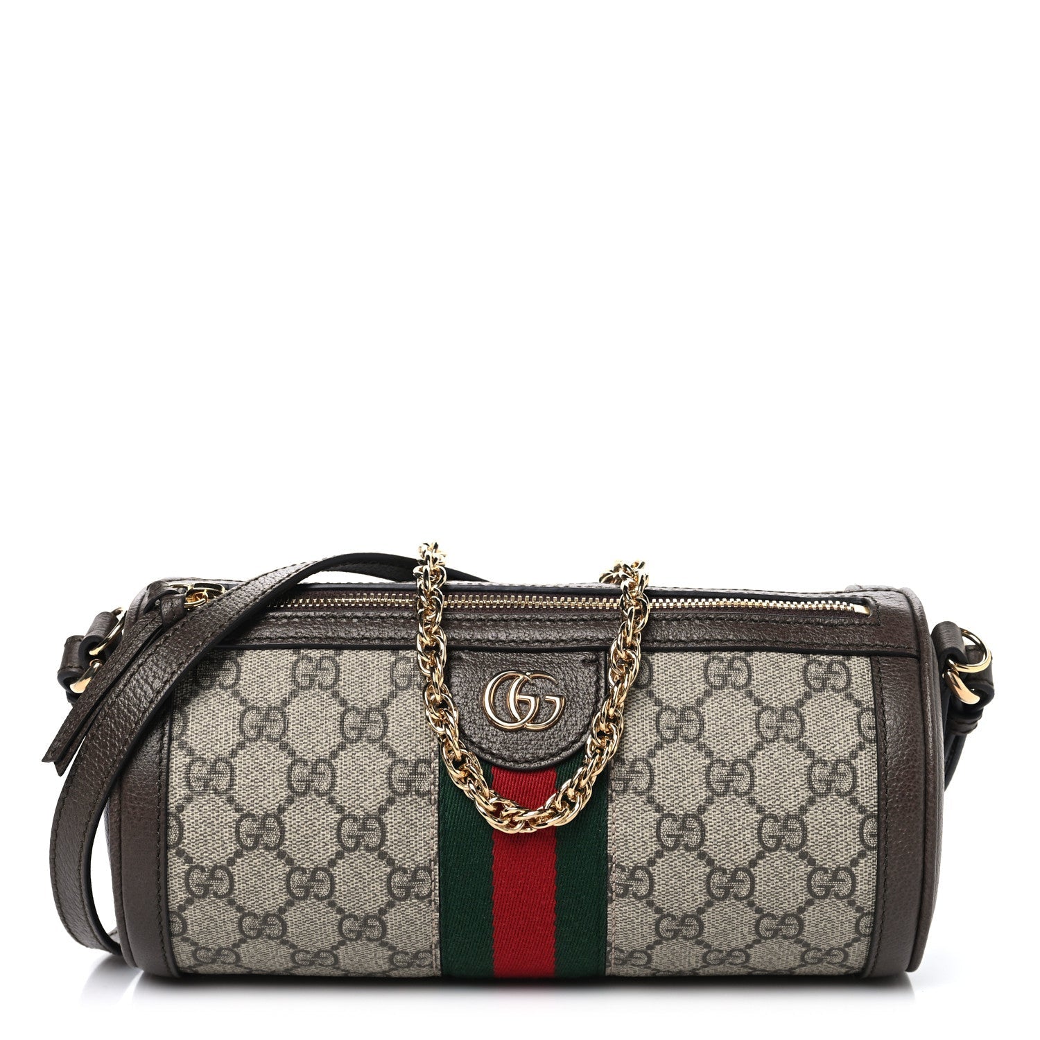 GG Supreme Monogram Textured Dollar Calfskin Web Small Ophidia Blondie Barrel shoulder Bag Beige New Acero