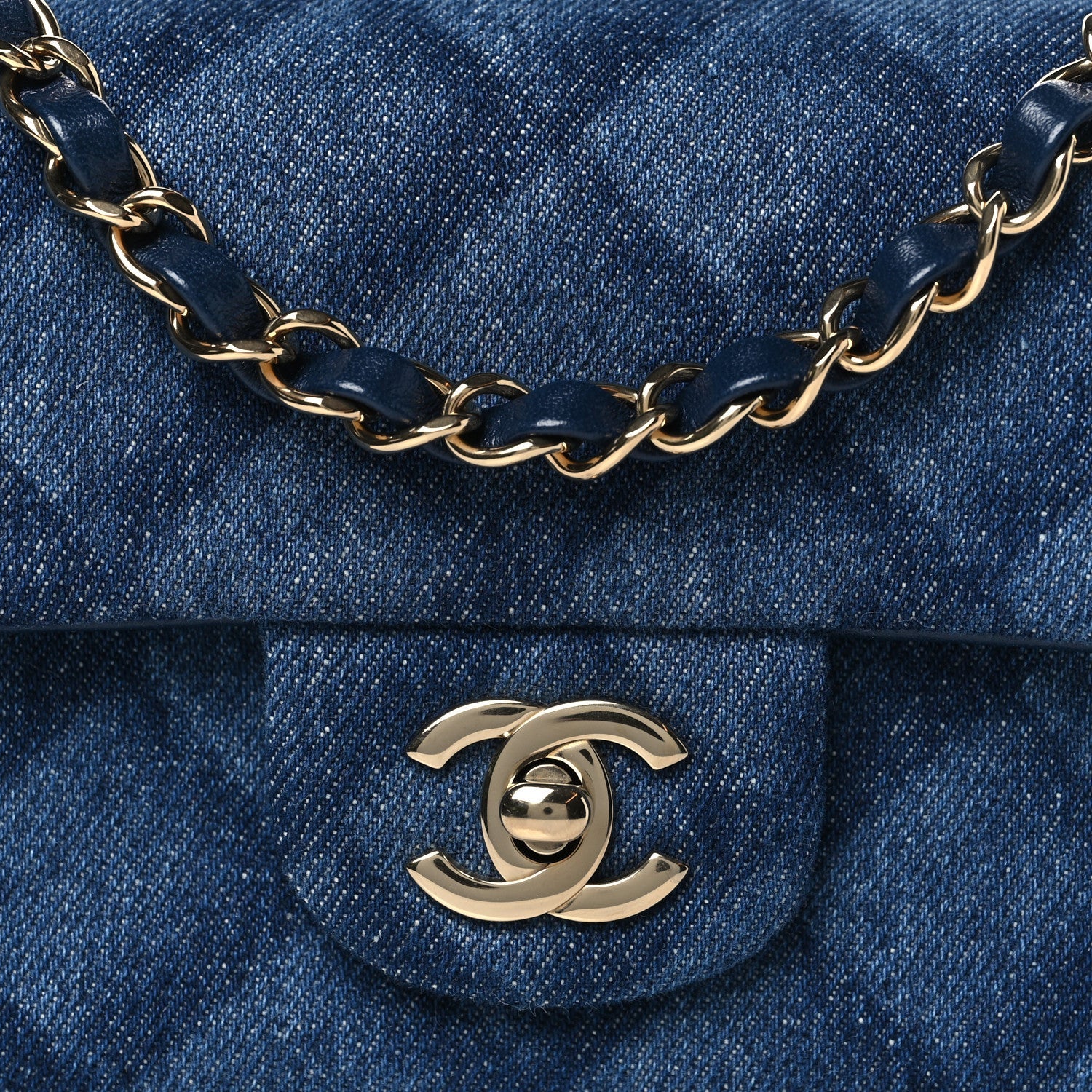 Printed Denim Quilted Mini Rectangular Flap Dark Blue