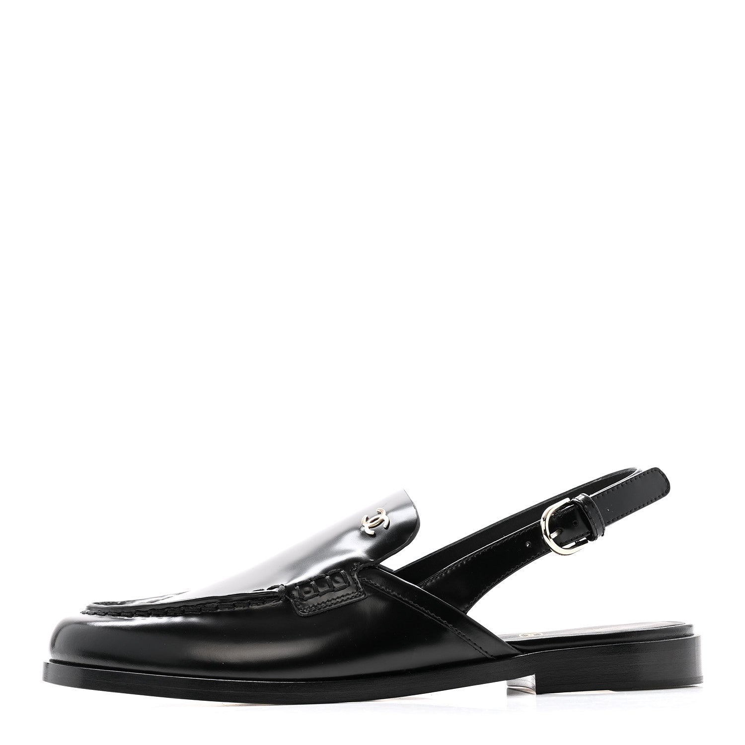 Shiny Calfskin Slingback Loafers 39 Black