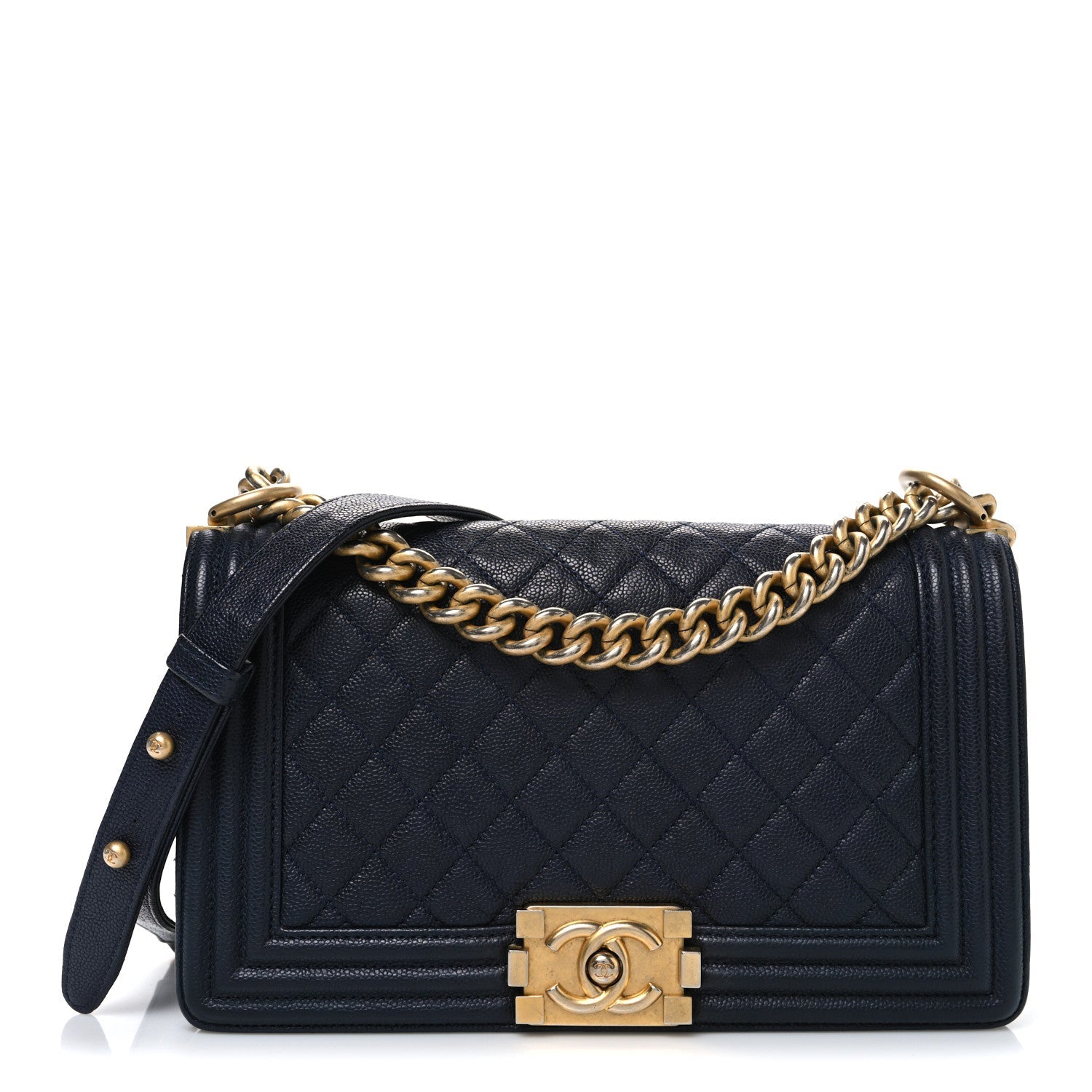 Metallic Caviar Quilted Medium Boy Flap Navy