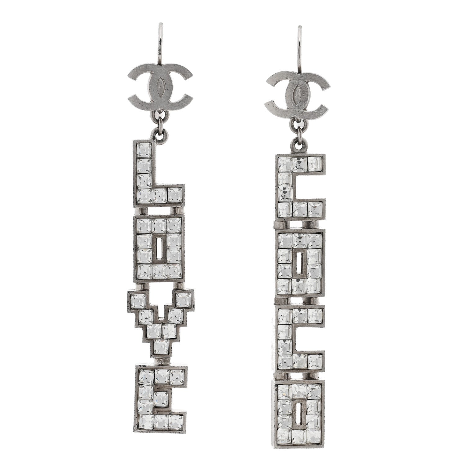 Metal CC Love Coco Drop Earrings Silver