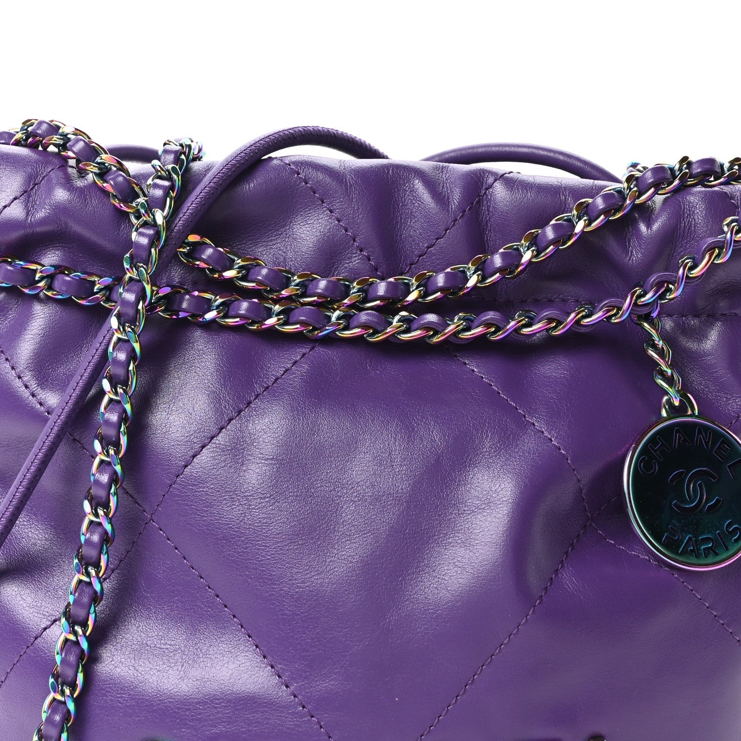 Shiny Calfskin Quilted Rainbow Mini Chanel 22 Purple