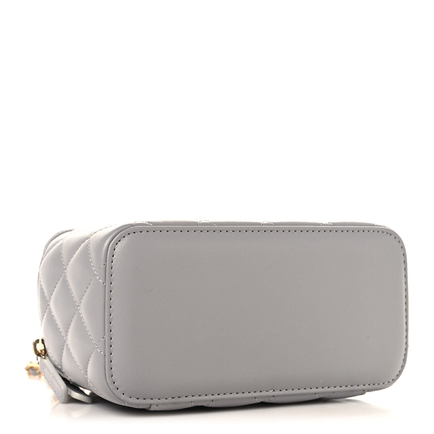 Lambskin Quilted Small Pearl Crush Vanity Case With Chain Grey