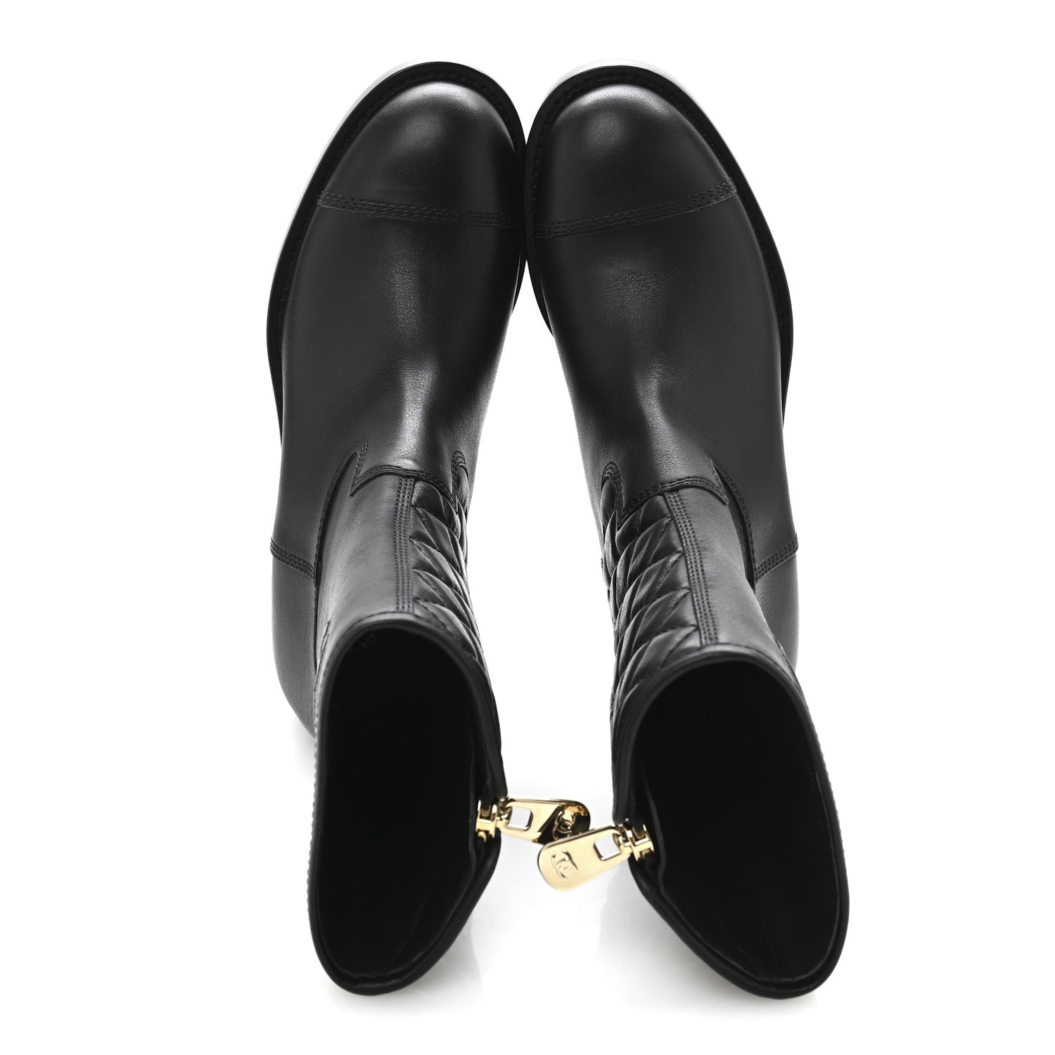 Calfskin Quilted CC Boots 38.5 Black