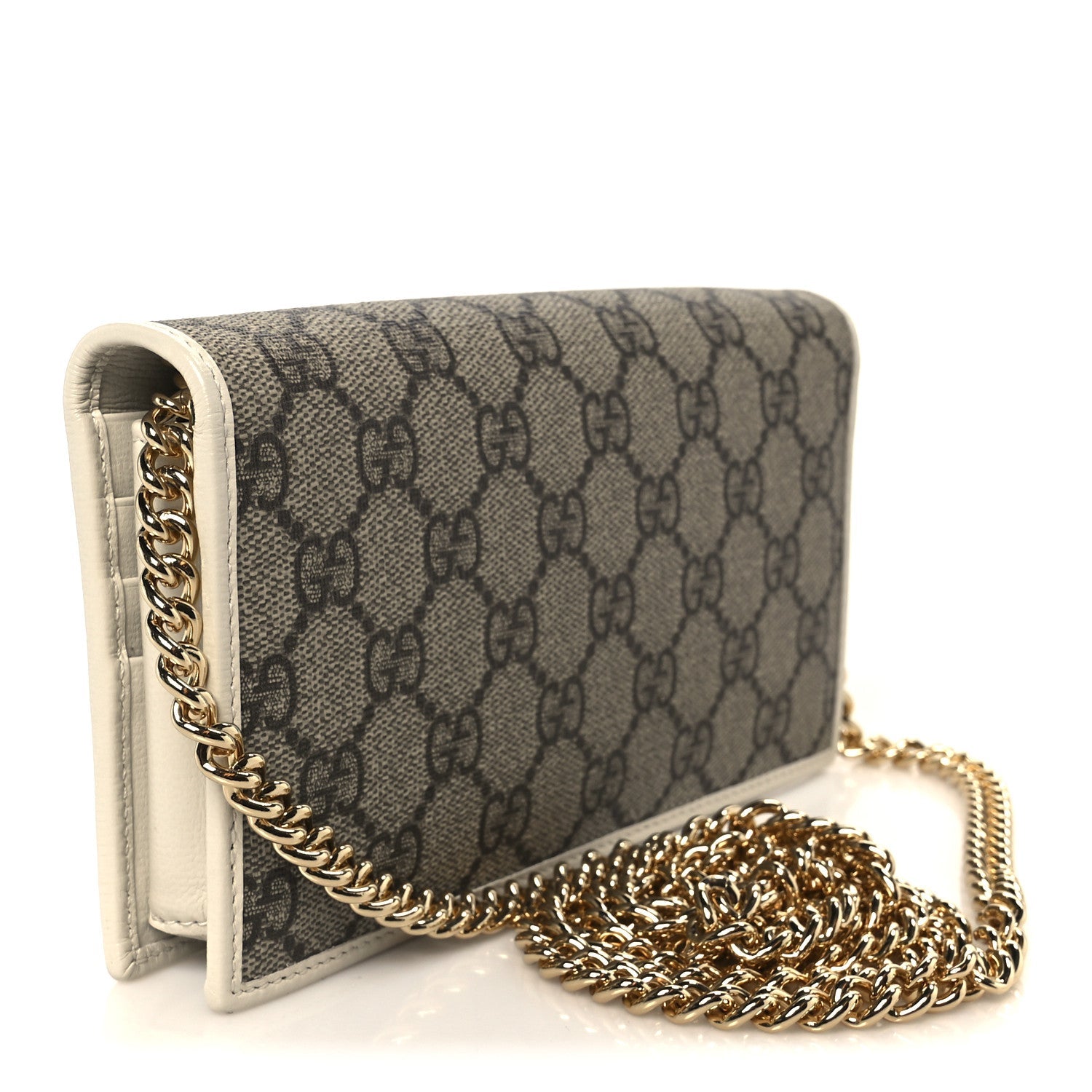 GG Supreme Monogram Azalea Calfskin Horsebit 1955 Wallet On Chain Beige Ebony Mystic White