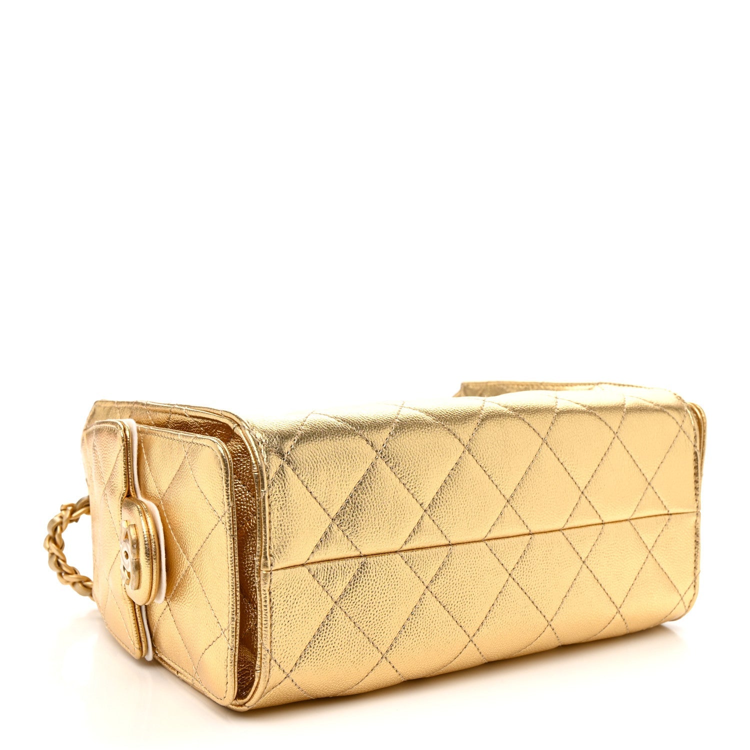 Metallic Caviar Quilted Mini Chanel 25 Handbag Gold