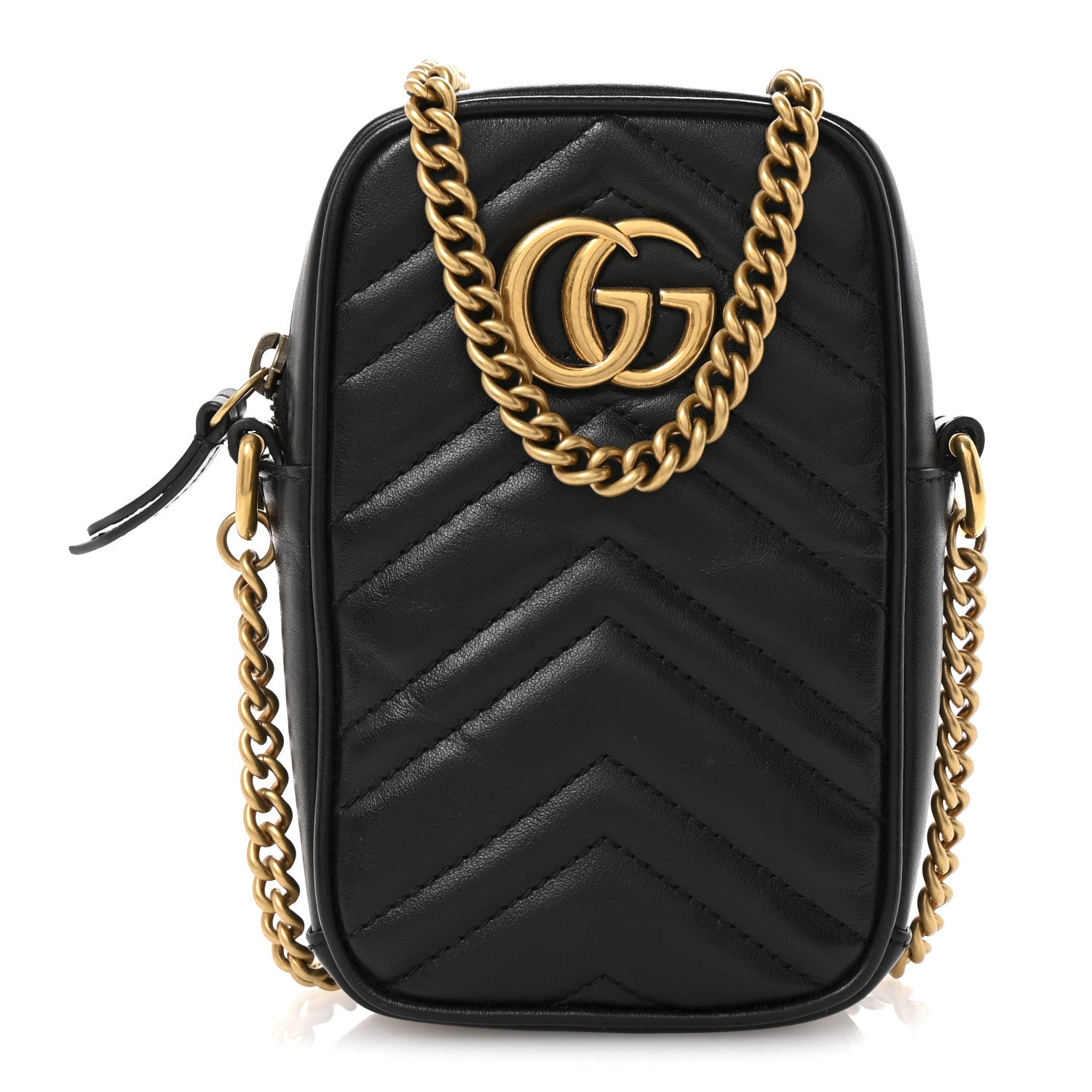 Calfskin Matelasse Mini GG Marmont Crossbody Bag Black