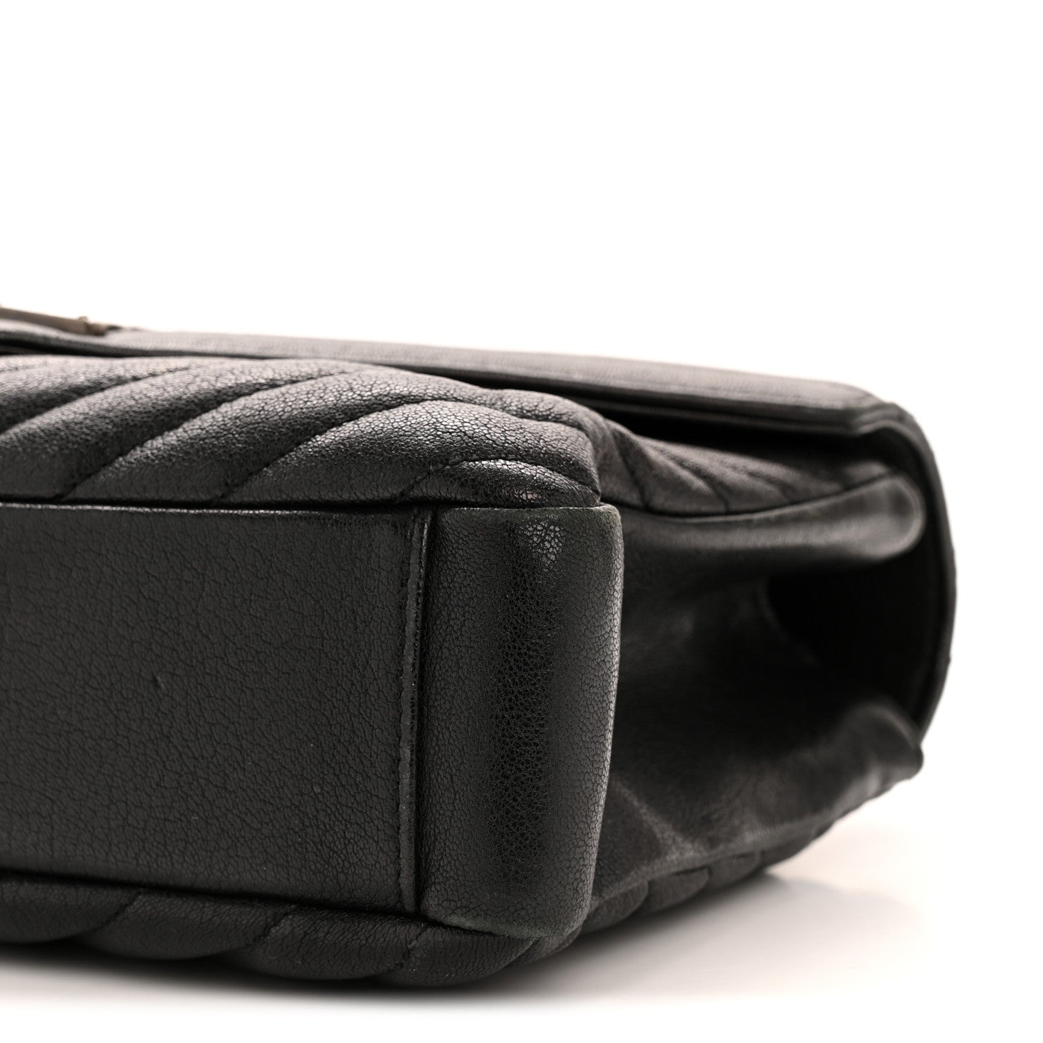 Sheepskin Matelasse Chevron Monogram Medium College Bag Black
