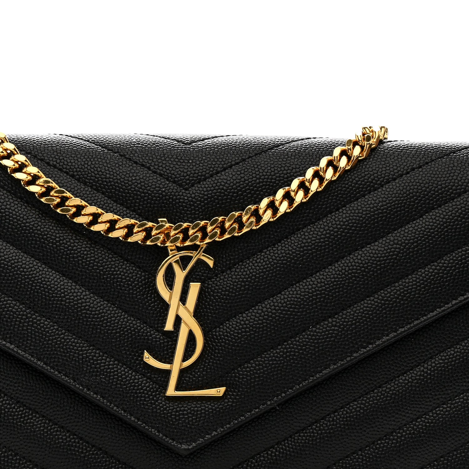 Grain De Poudre Matelasse Chevron Monogram Chain Wallet Black