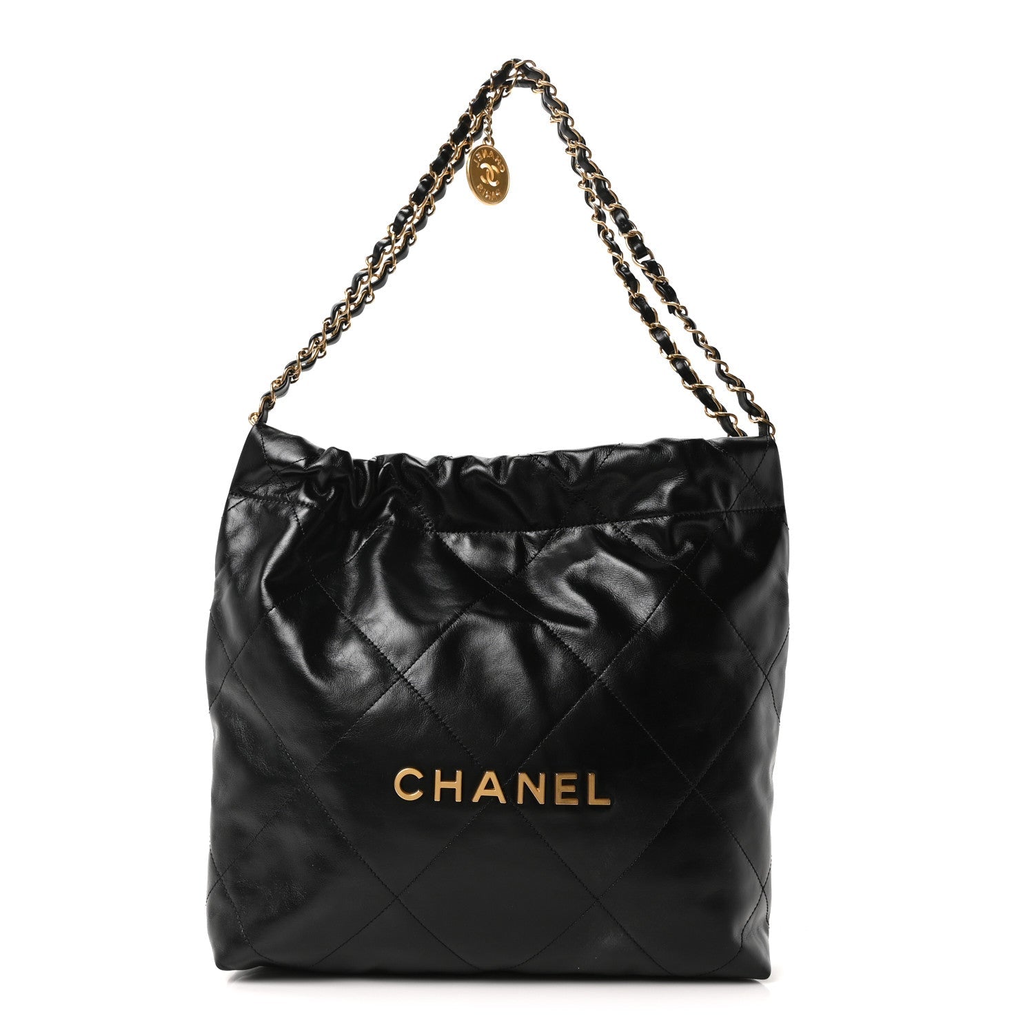 Shiny Calfskin Quilted Small Chanel 22 Black