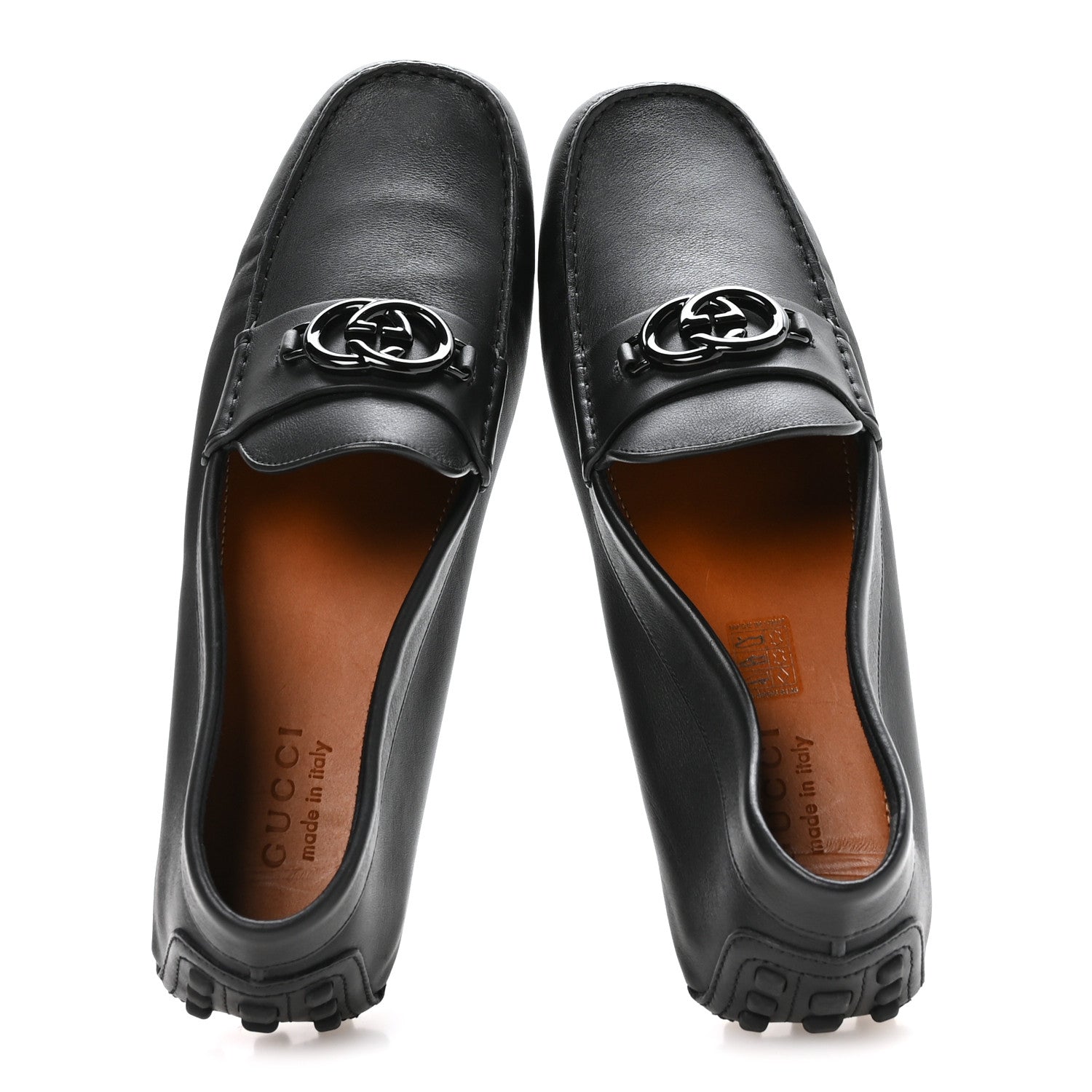 Soft Clove Calfskin Monochrome Mens Interlocking G Driver Loafers 12 Black