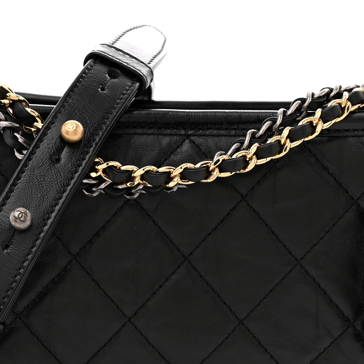 Aged Calfskin Quilted Small Gabrielle Hobo Black