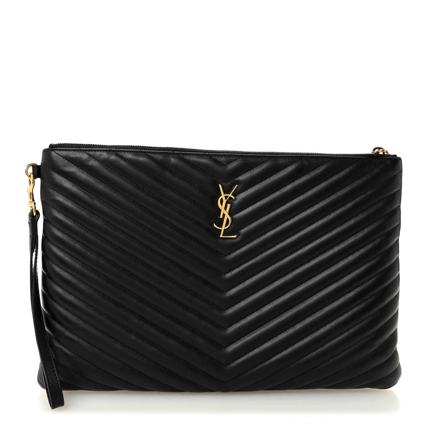 Calfskin Matelasse Chevron Monogram Document Holder Black
