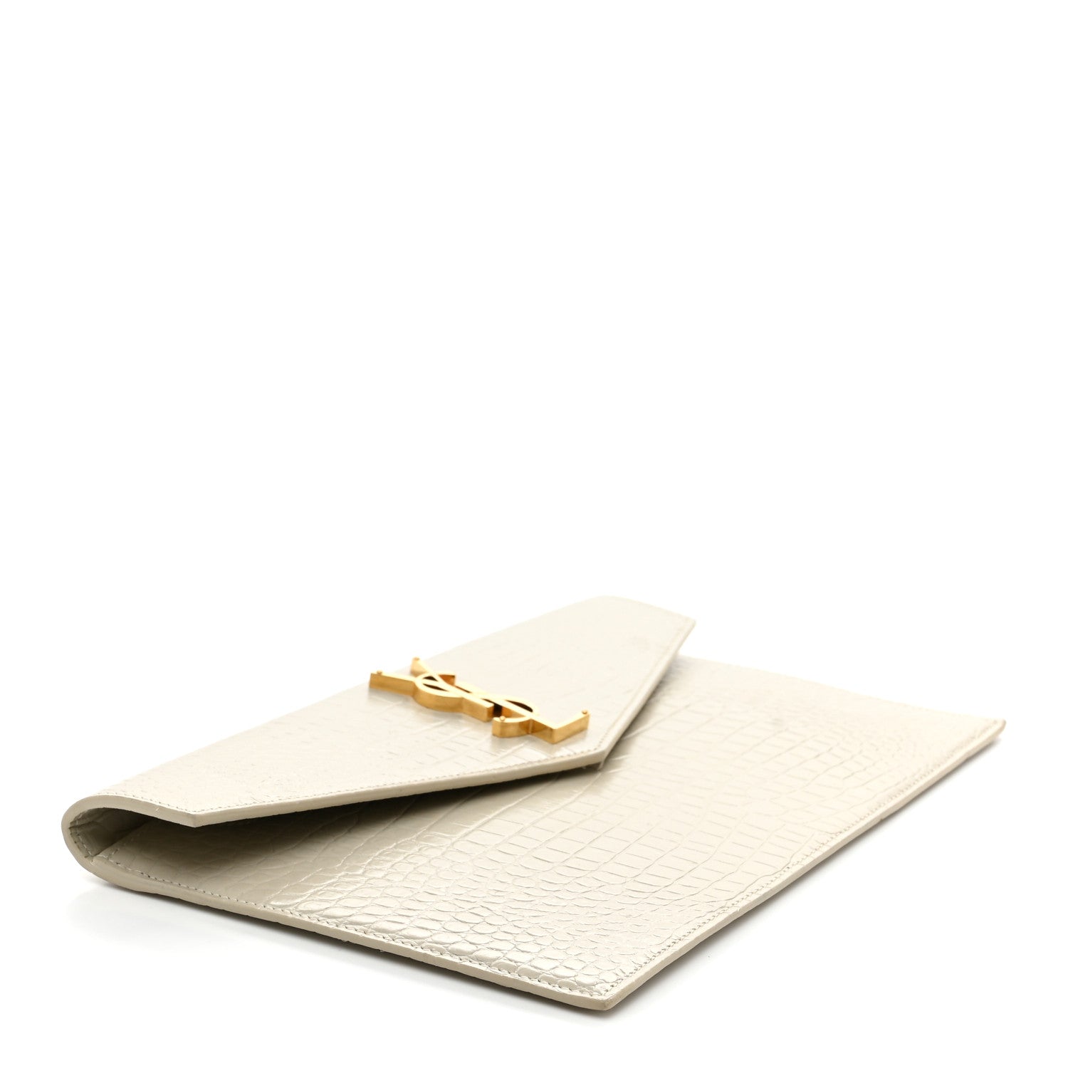 Calfskin Crocodile Embossed Uptown Monogram Pouch Crema Soft