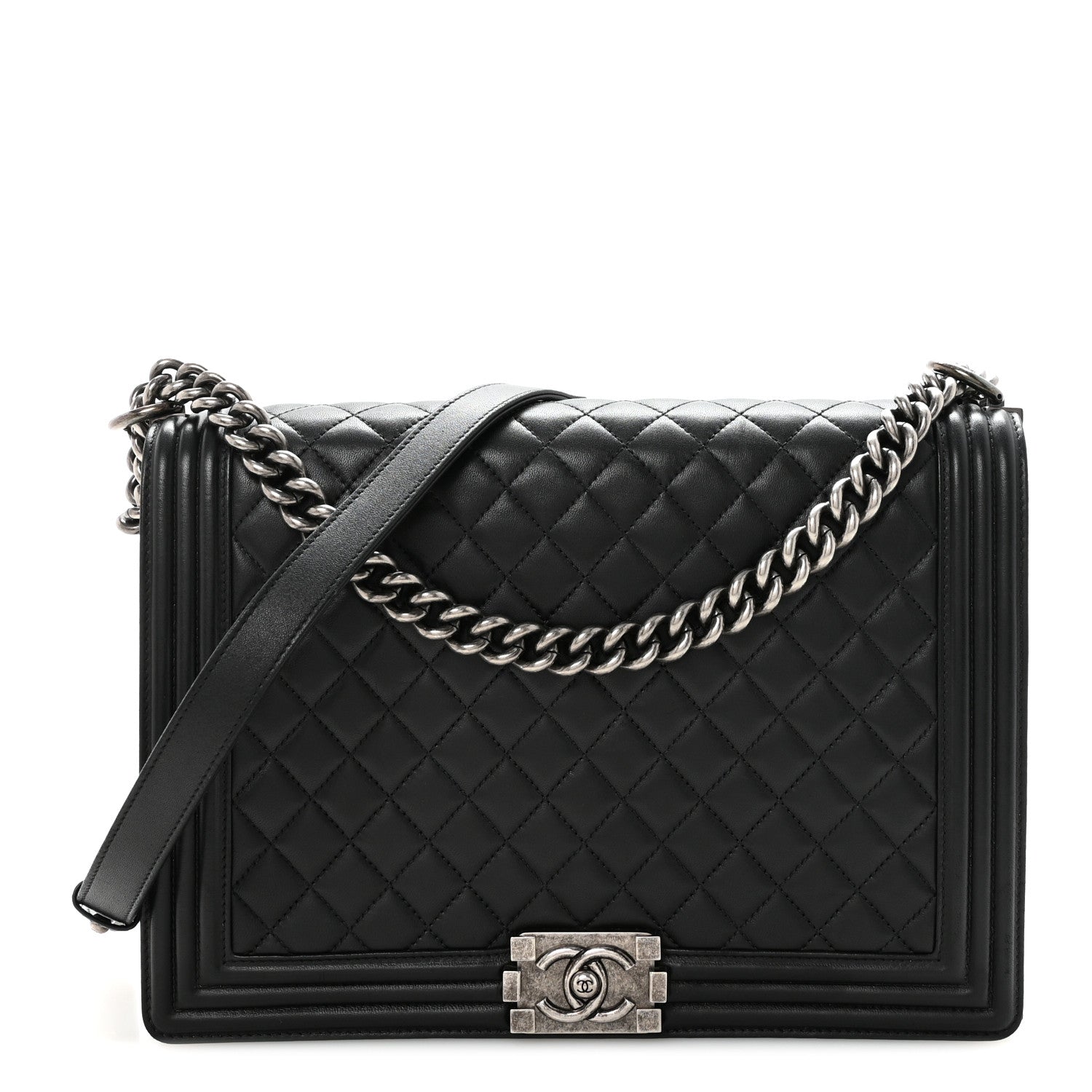 Lambskin Quilted Large Boy Flap Black