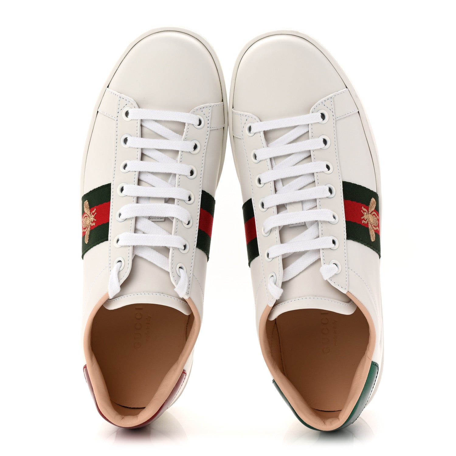 Calfskin Web Bee Embroidered Womens Ace Platform Sneakers 39 White