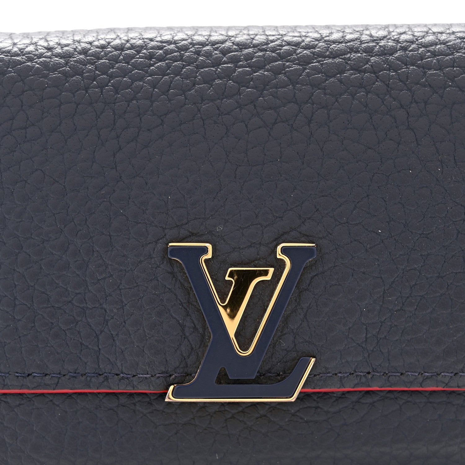 Taurillon Capucines Compact Wallet Marine Rouge