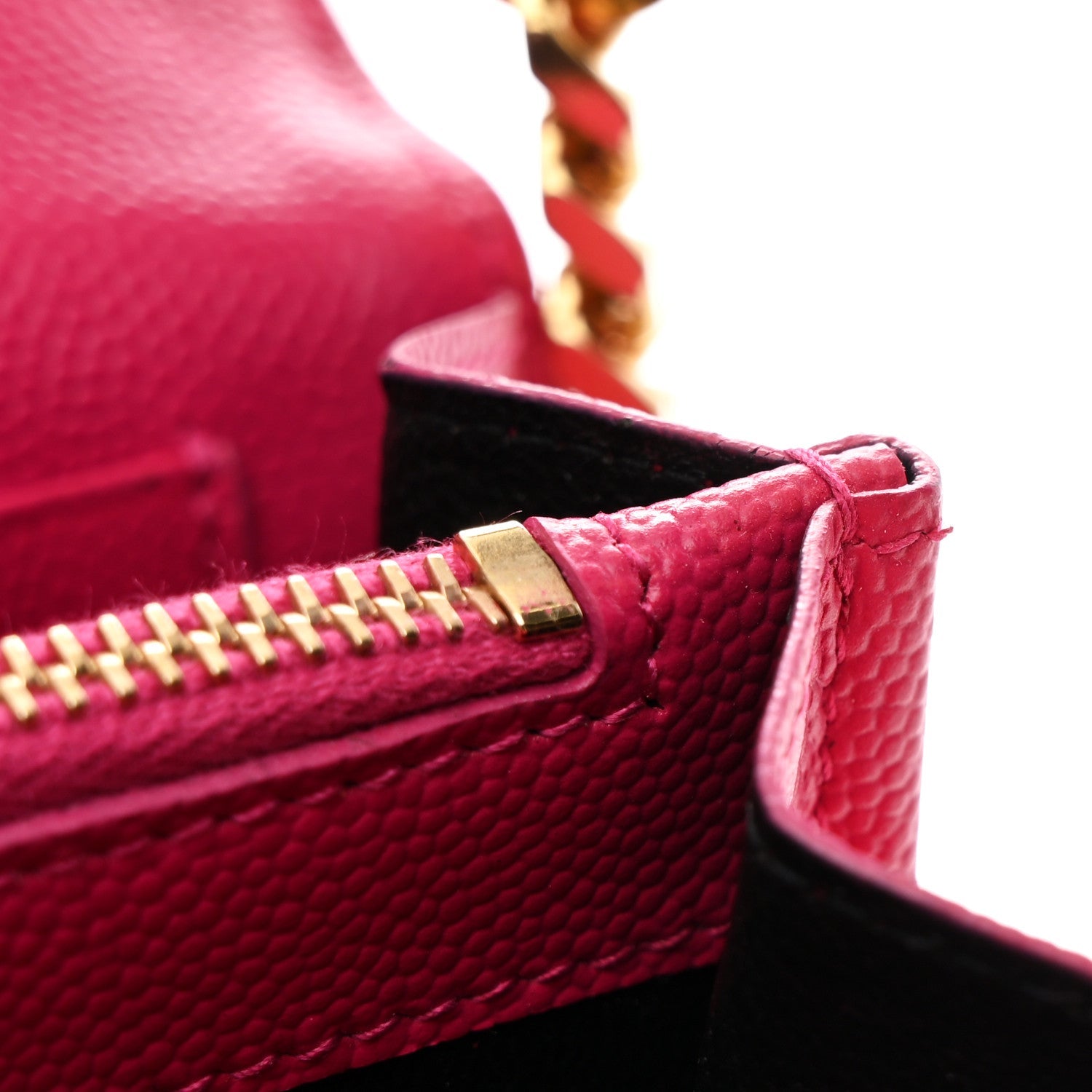 Grain De Poudre Matelasse Chevron Monogram Chain Wallet Lipstick Fuchsia