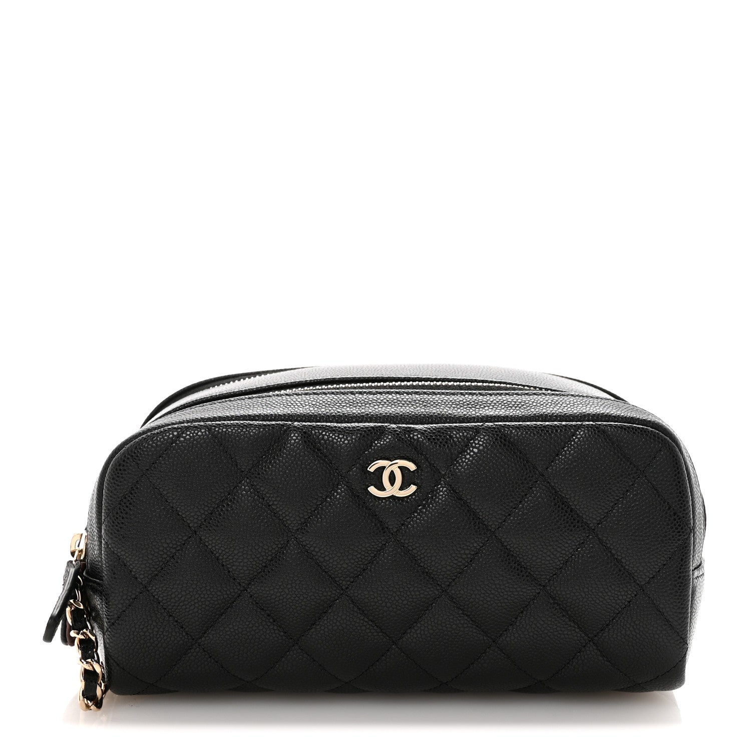 Caviar Quilted Toiletry Case With Chain Black