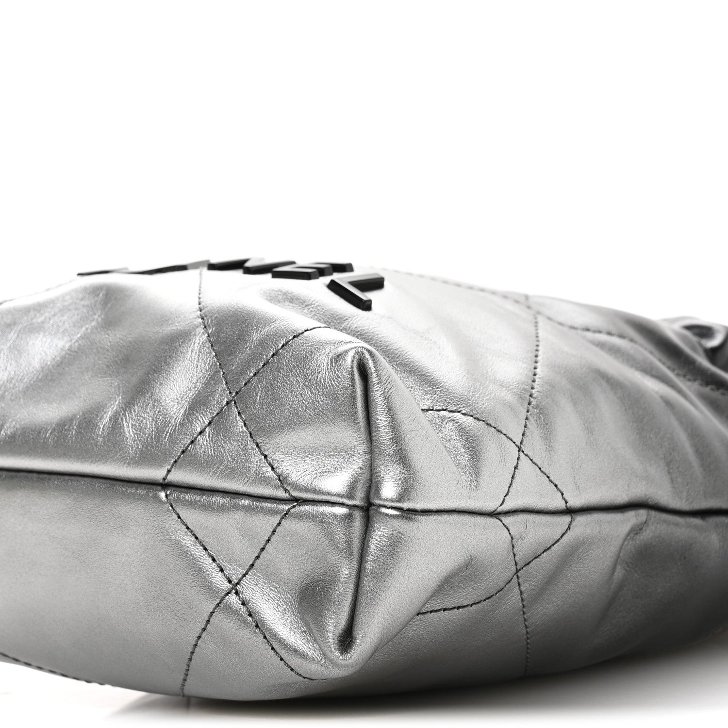 Metallic Shaded Calfskin Quilted Mini Chanel 22 Black Silver