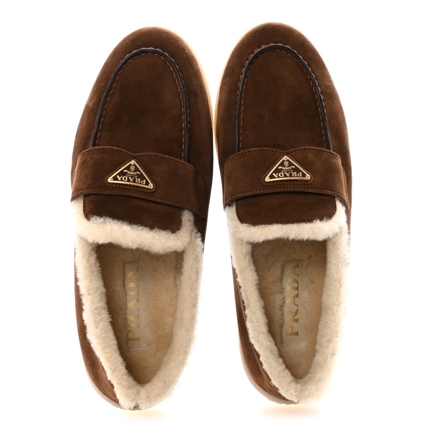 Suede Shearling Triangle Logo Loafer 38.5 Cocoa Brown