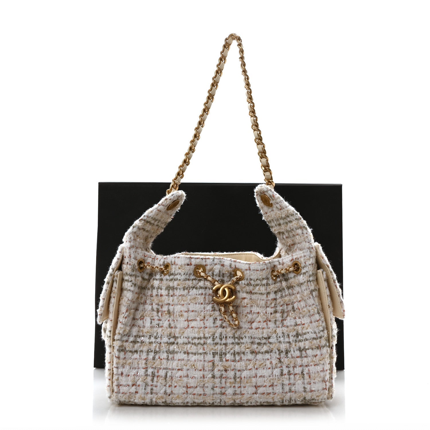 Tweed Quilted Small Chanel 25 Handbag Ecru Khaki Gold Red