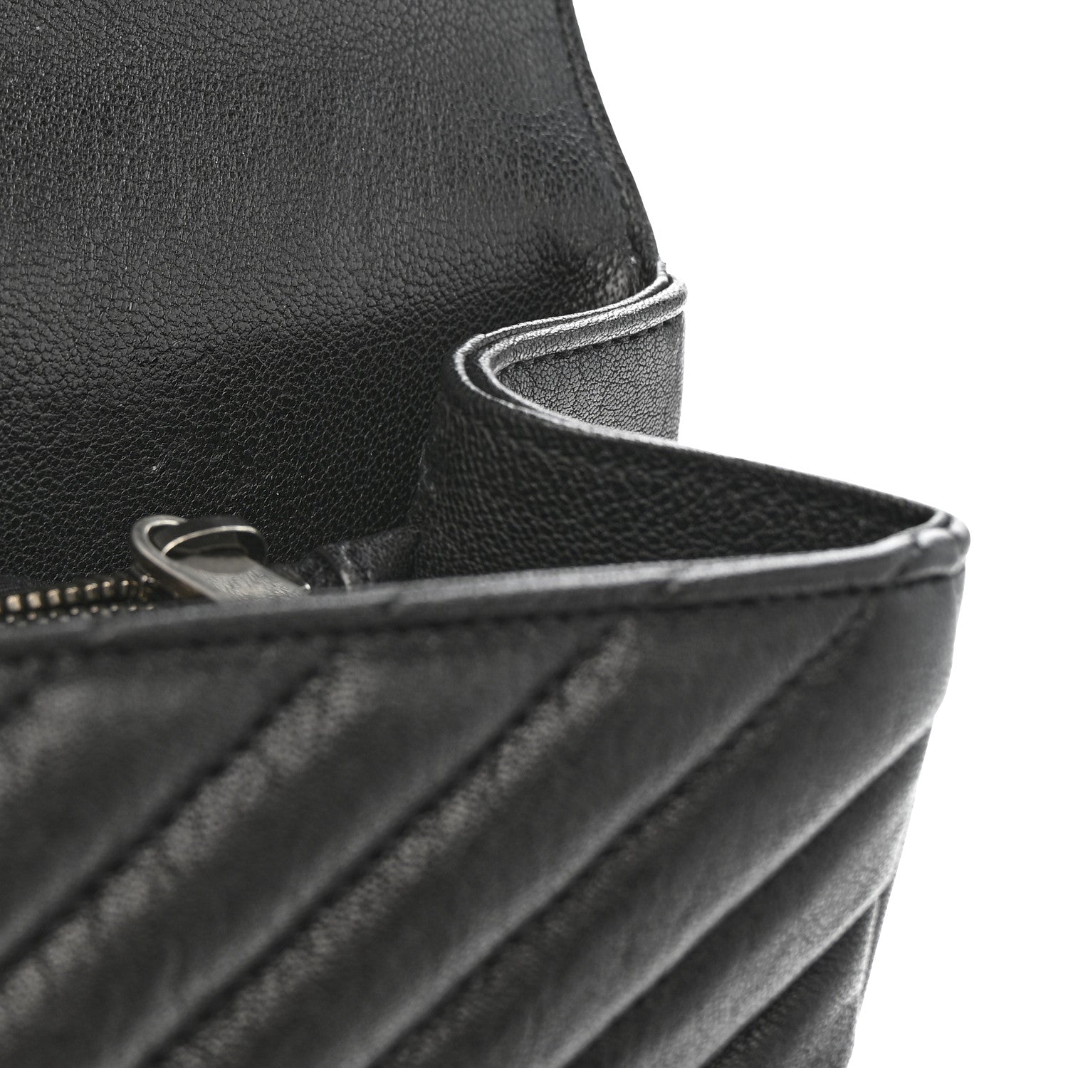 Sheepskin Matelasse Chevron Monogram Large College Satchel Black