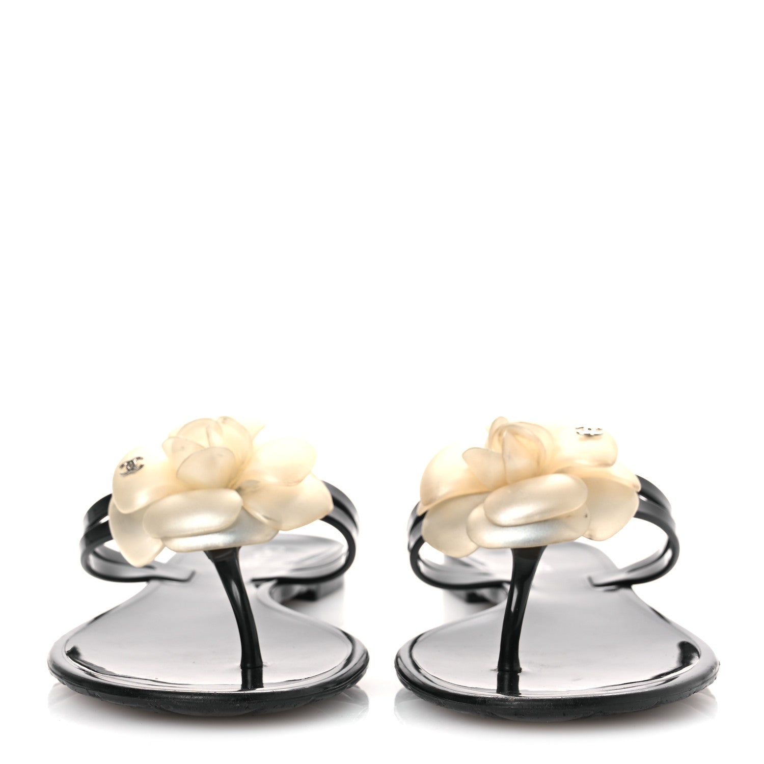 Jelly Camellia Thong Sandals 38 Black Ivory