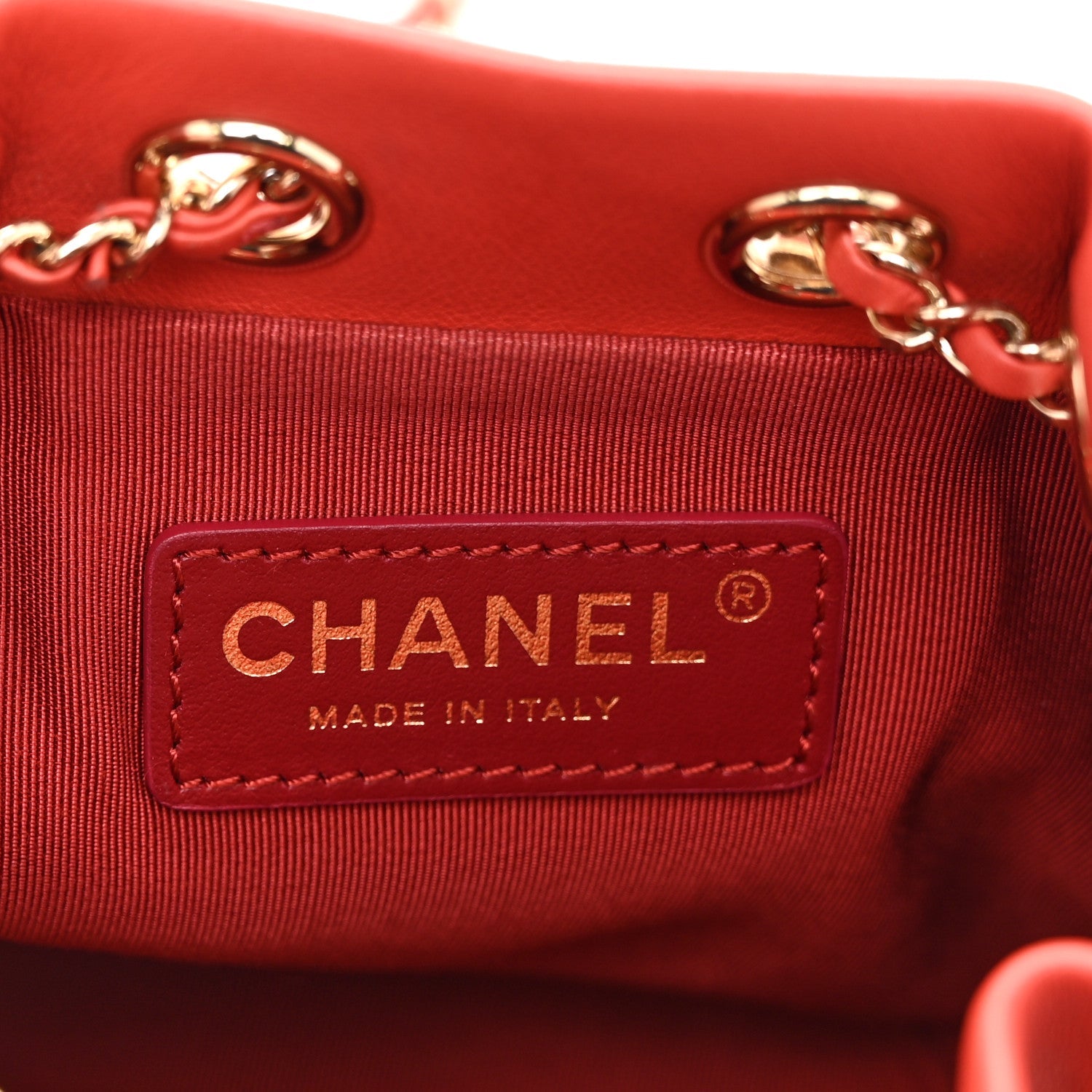 Calfskin Stitched Chain Bucket Bag Coral