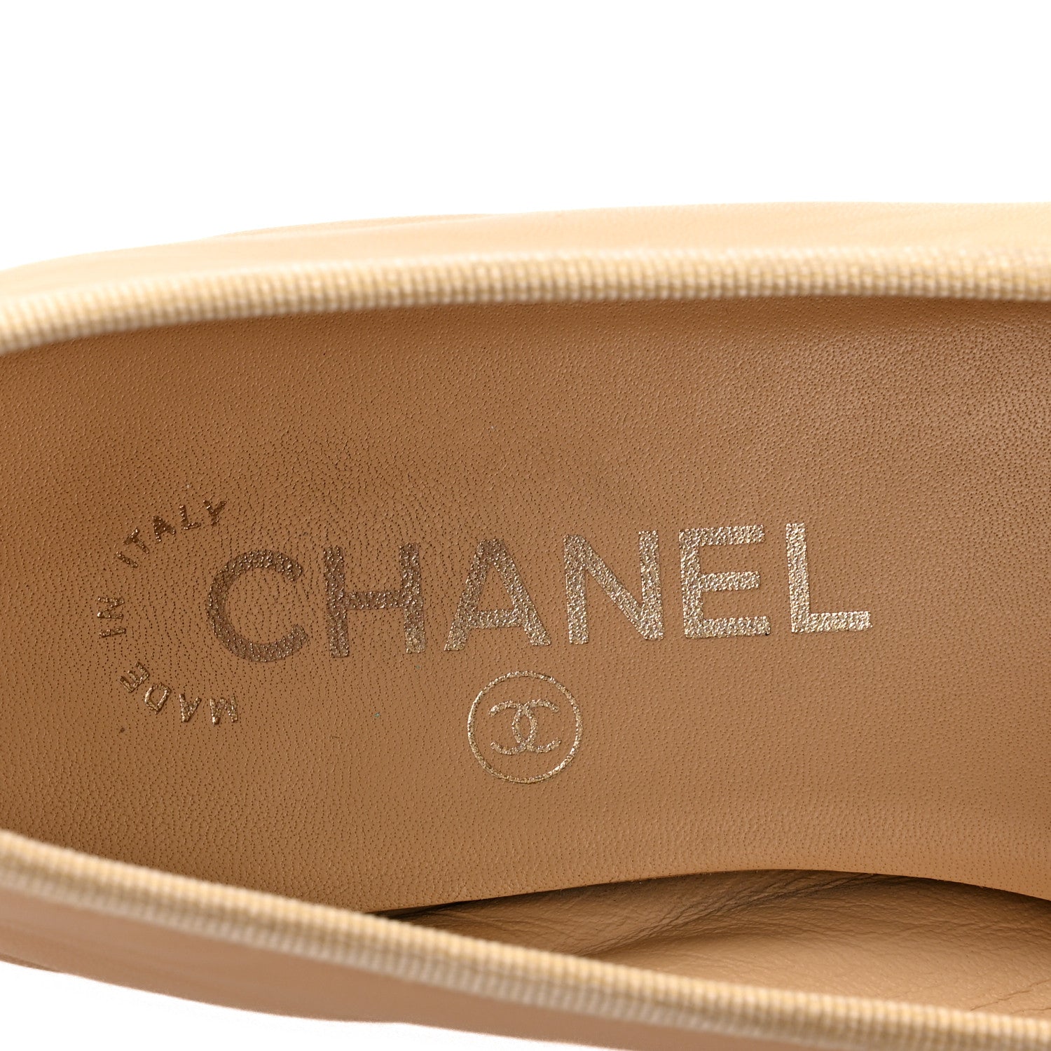 Lambskin Cap Toe CC Ballerina Flats 37 Beige Black