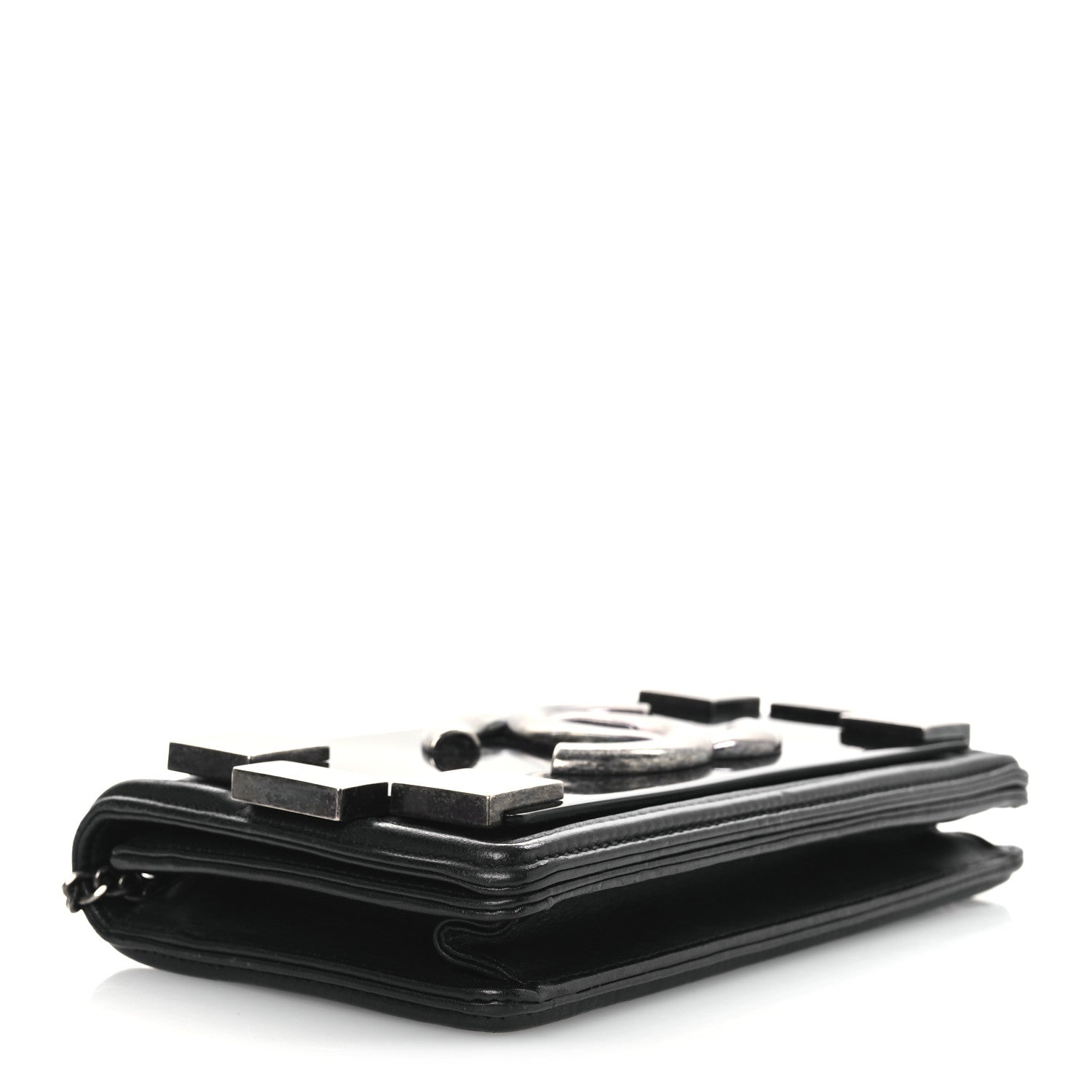 Calfskin Plexiglass Horizontal Boy Brick Flap Black