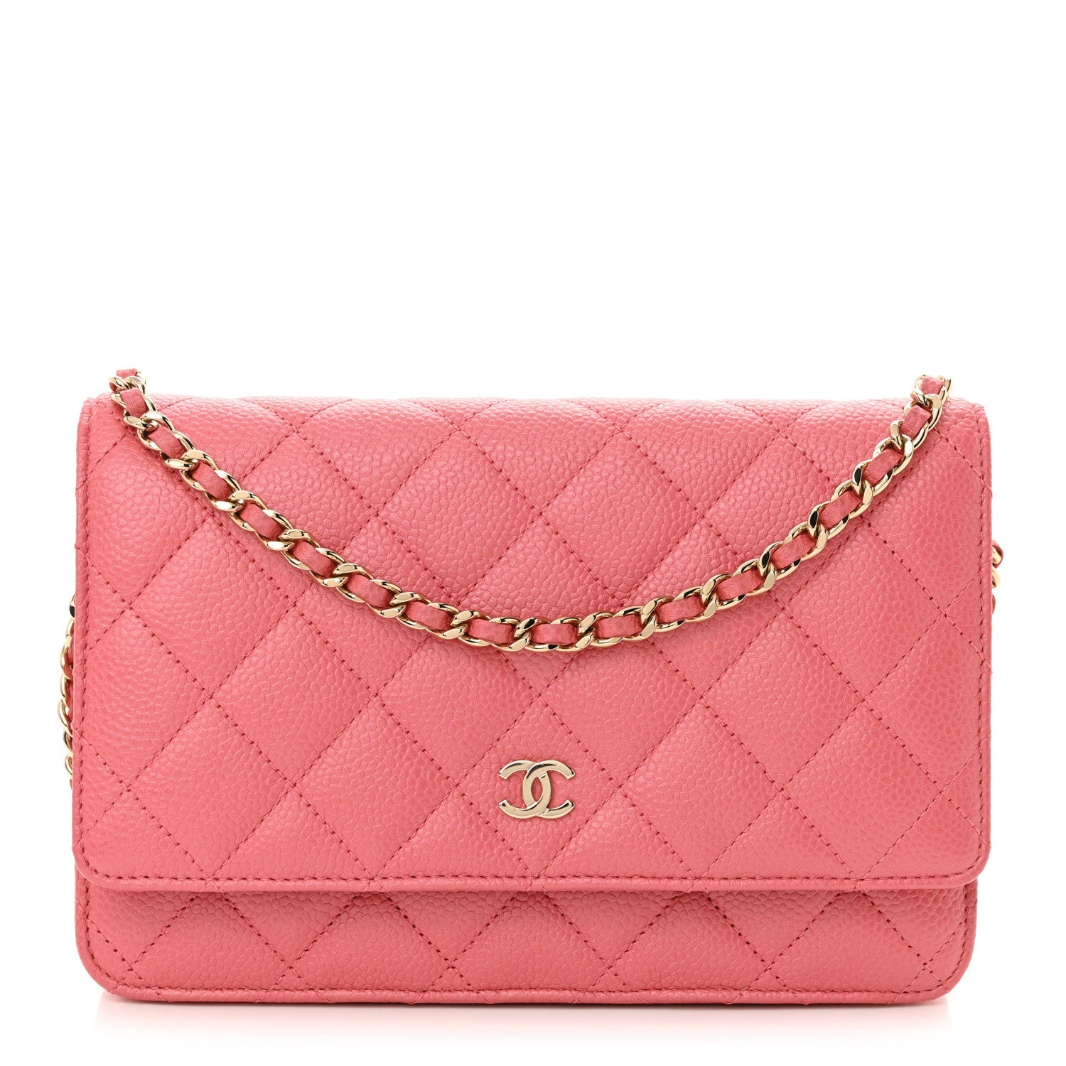 Caviar Quilted Wallet on Chain WOC Pink