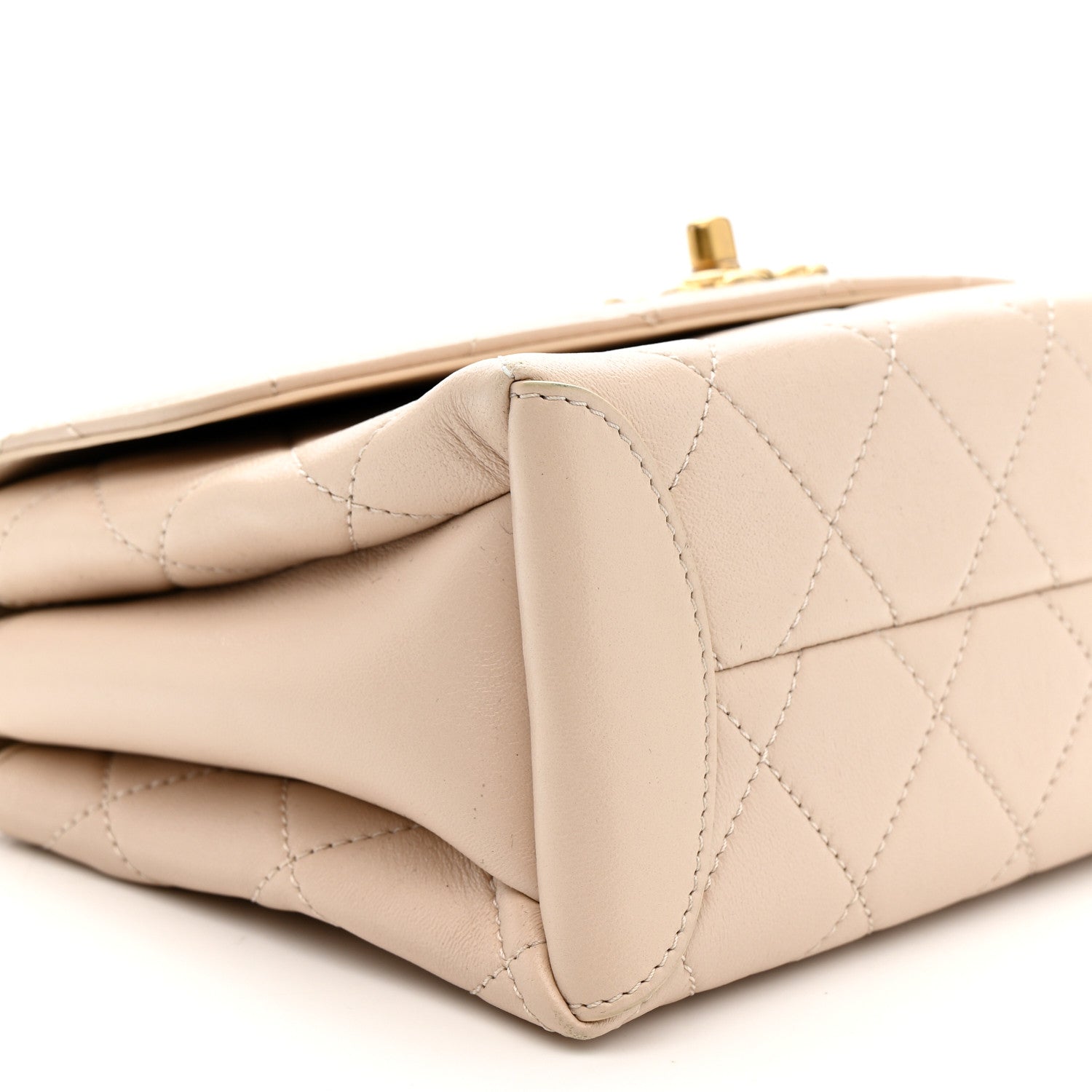 Lambskin Quilted Trendy Spirit Top Handle Flap Beige