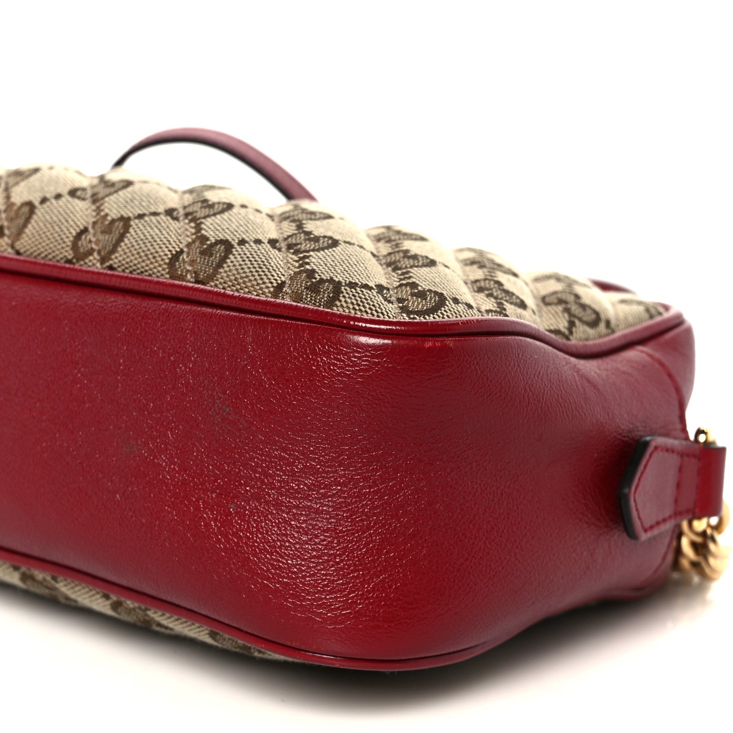 Monogram Azalea Calfskin Matelasse Diagonal Small GG Marmont Chain Shoulder Bag Beige Ebony New Cherry Red