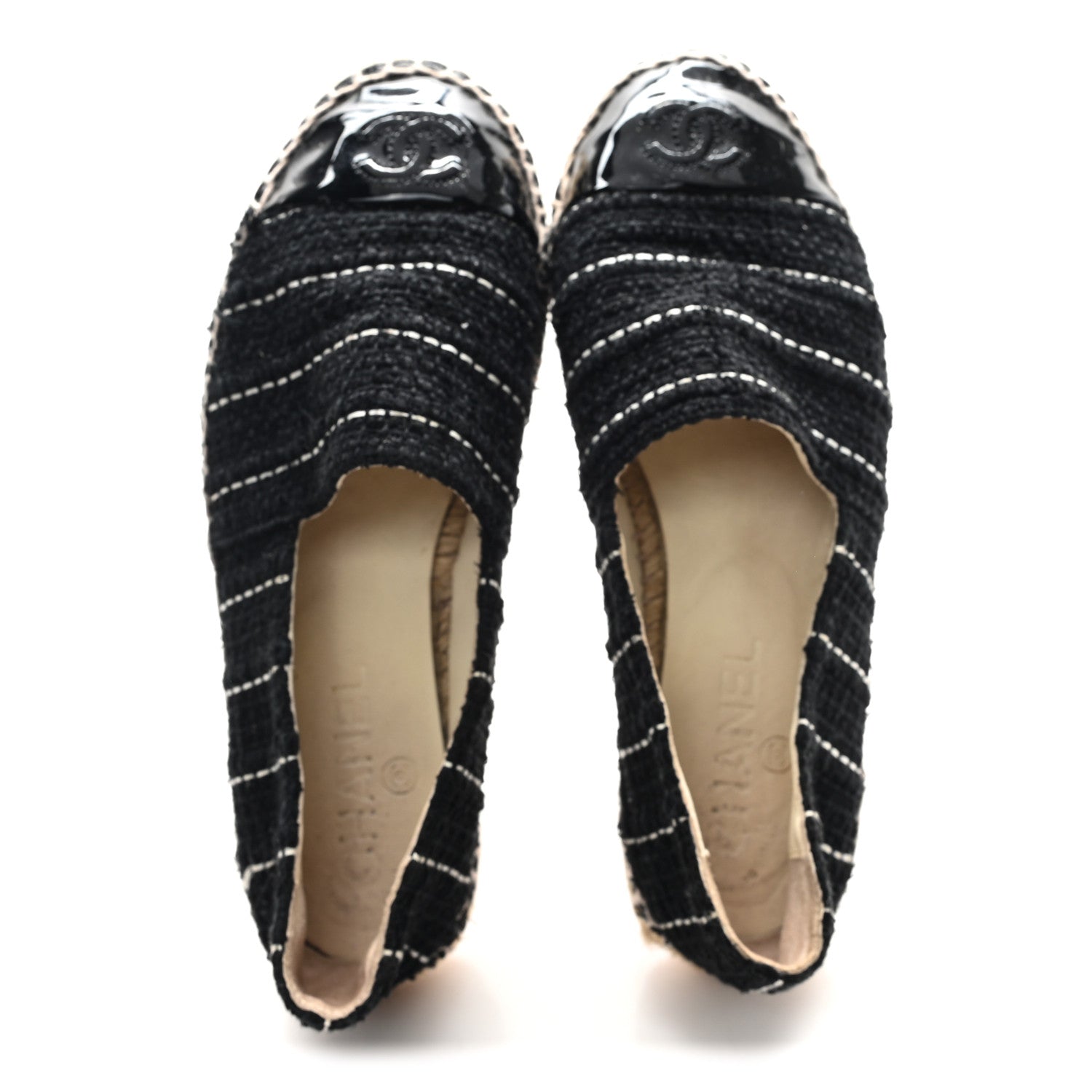 Tweed Patent CC Espadrilles 36 Black White