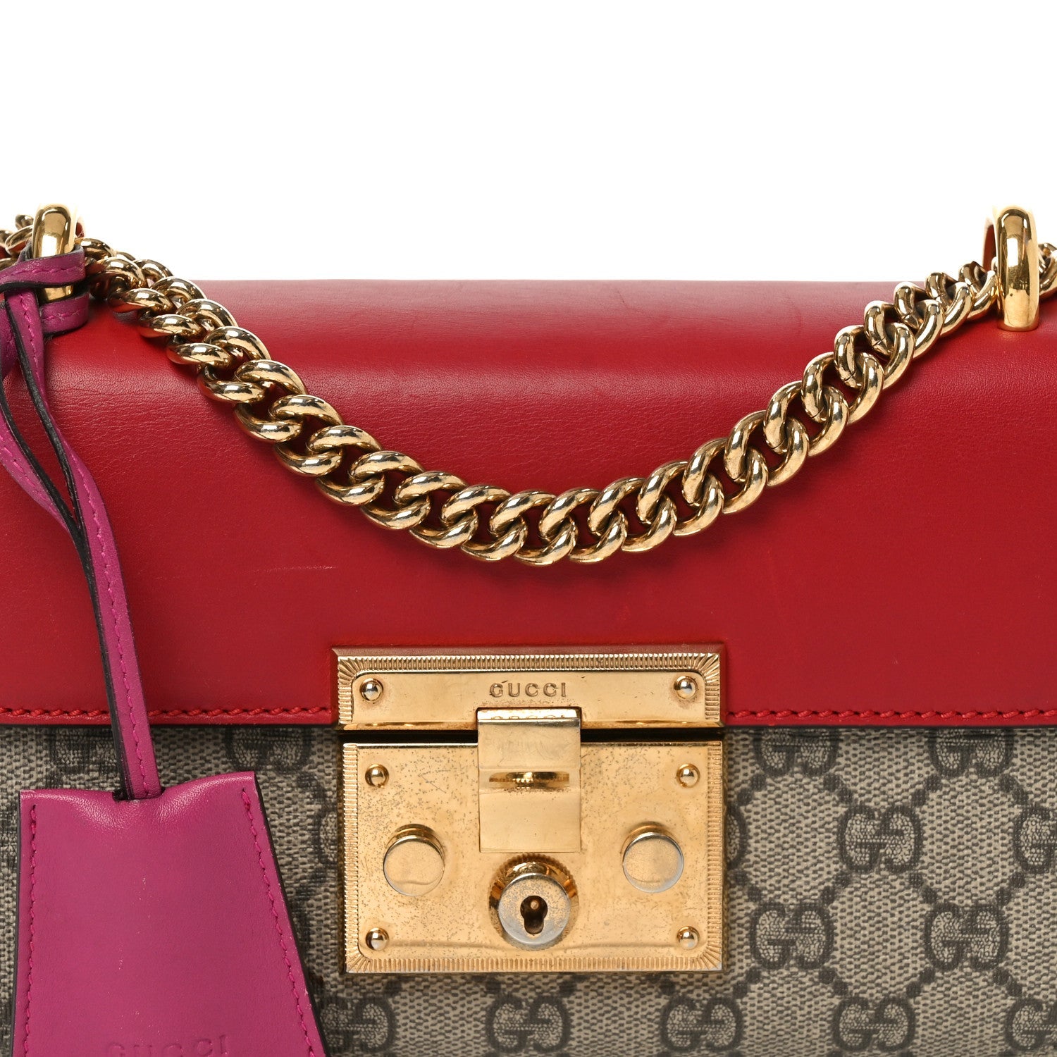 GG Supreme Monogram Calfskin Small Padlock Shoulder Bag Beige Hibiscus Red New Rosette