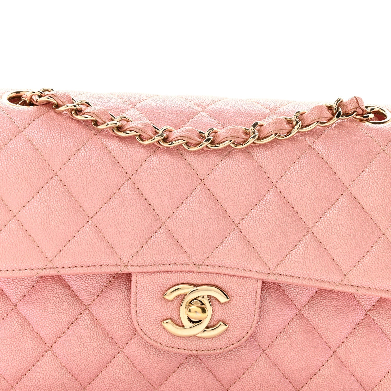 Iridescent Caviar Quilted Small Double Flap Pink