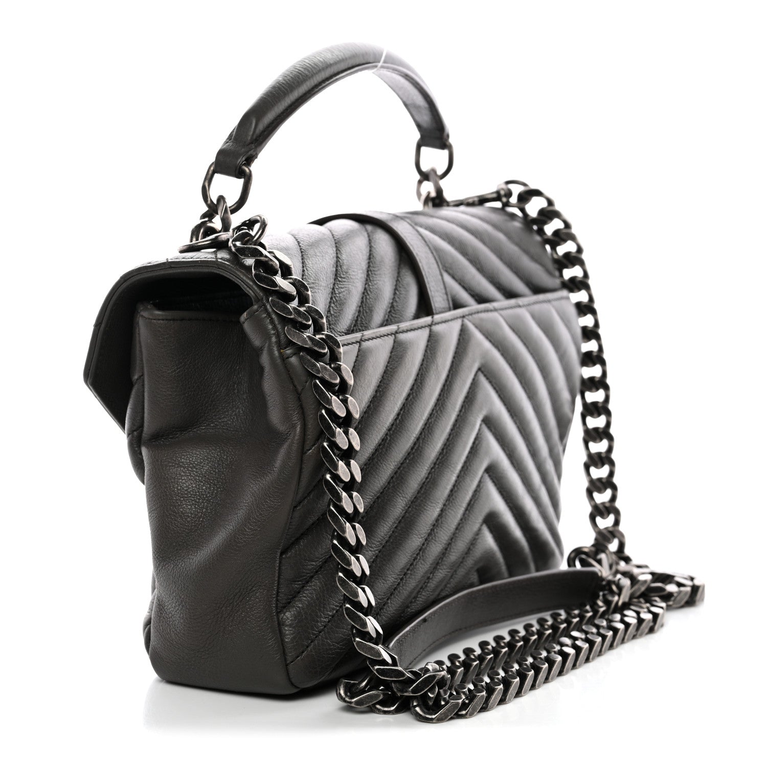 Sheepskin Matelasse Chevron Monogram Medium College Bag Asphalt