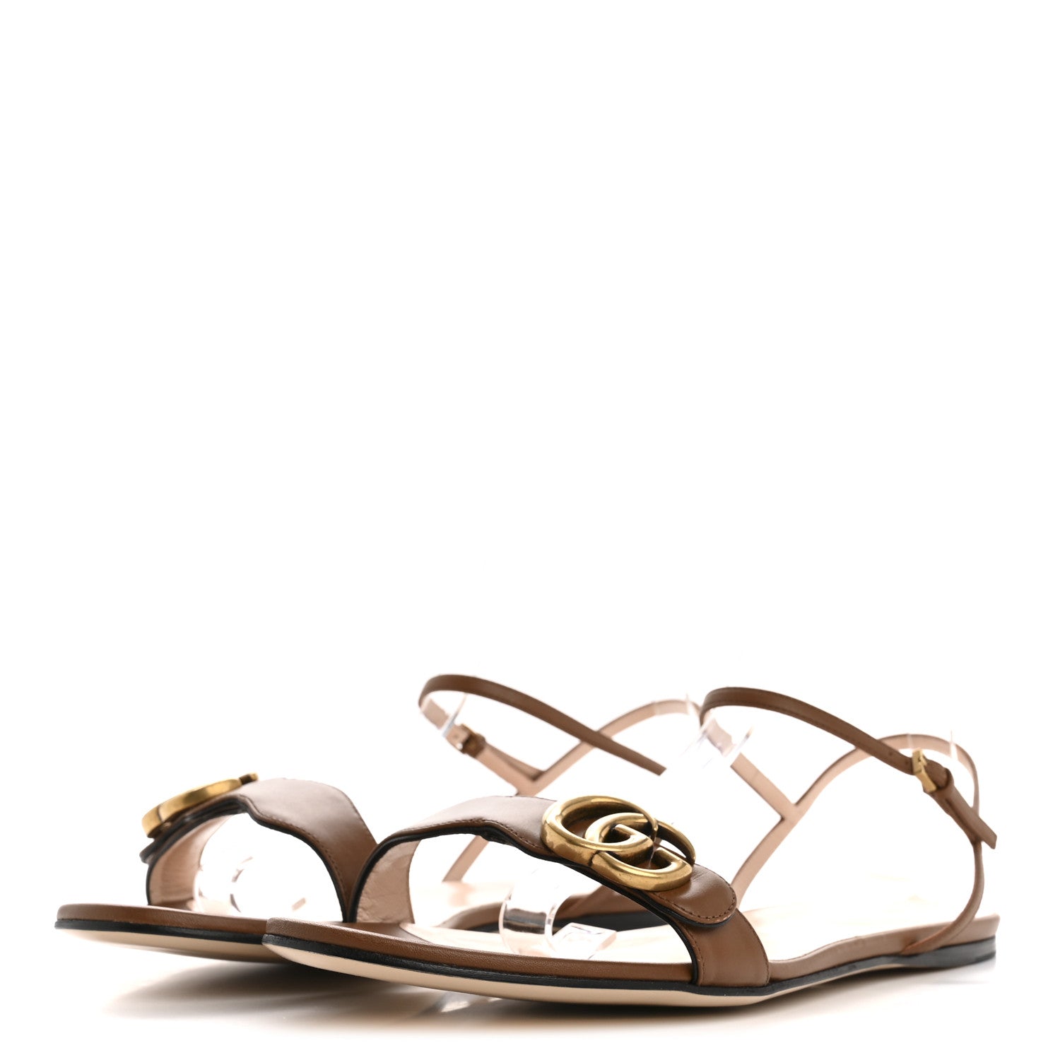 Lifford Calfskin GG Marmont Ankle Wrap Flat Sandals 41 Cognac