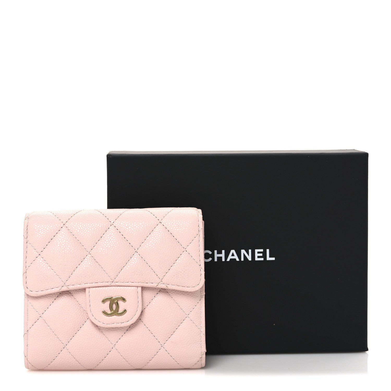 Caviar Quilted Compact Flap Wallet Light Pink