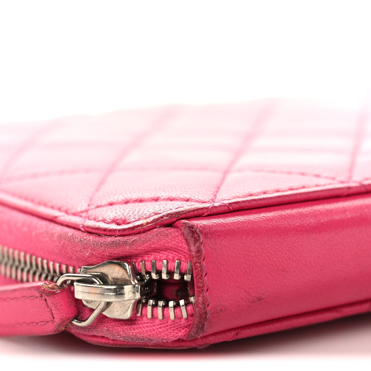Lambskin Quilted Large Zip Around Organizer Wallet Pink