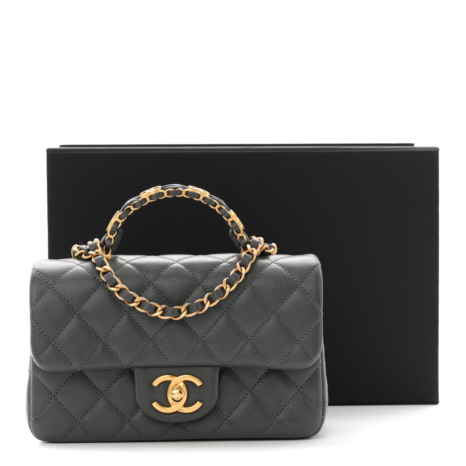 Caviar Quilted Mini Handy CC Flap Grey