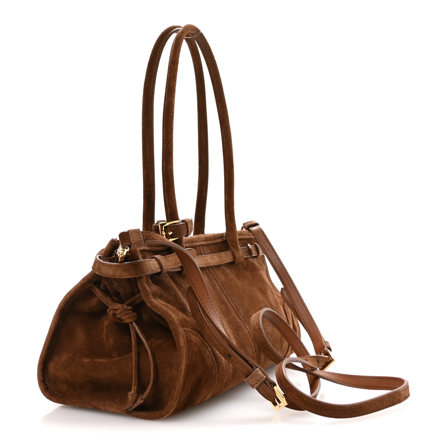 Suede Triangle Medium Bonnie Shoulder Bag Cacao
